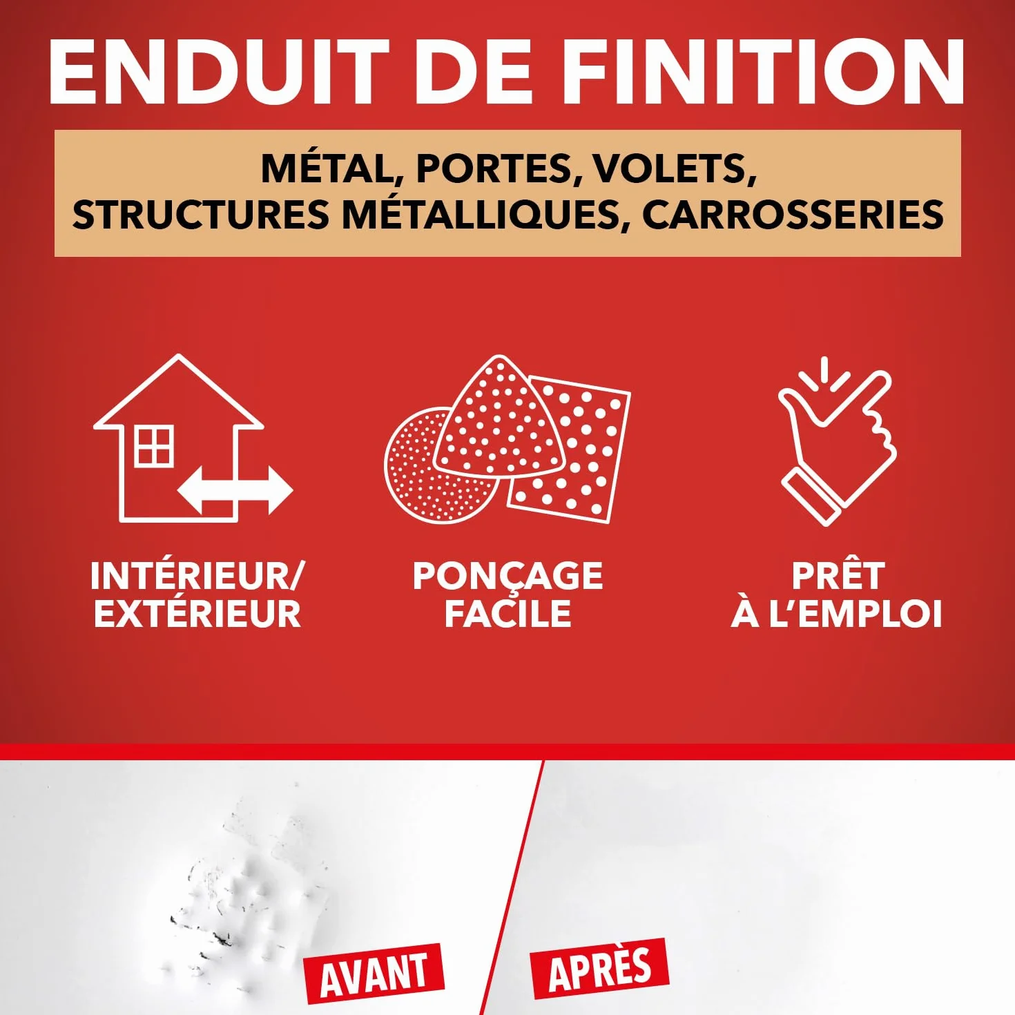 SINTO Enduit de Finition Métal 90g - Prépare le Support, Comble les Micro Aspérités, Séchage Rapide