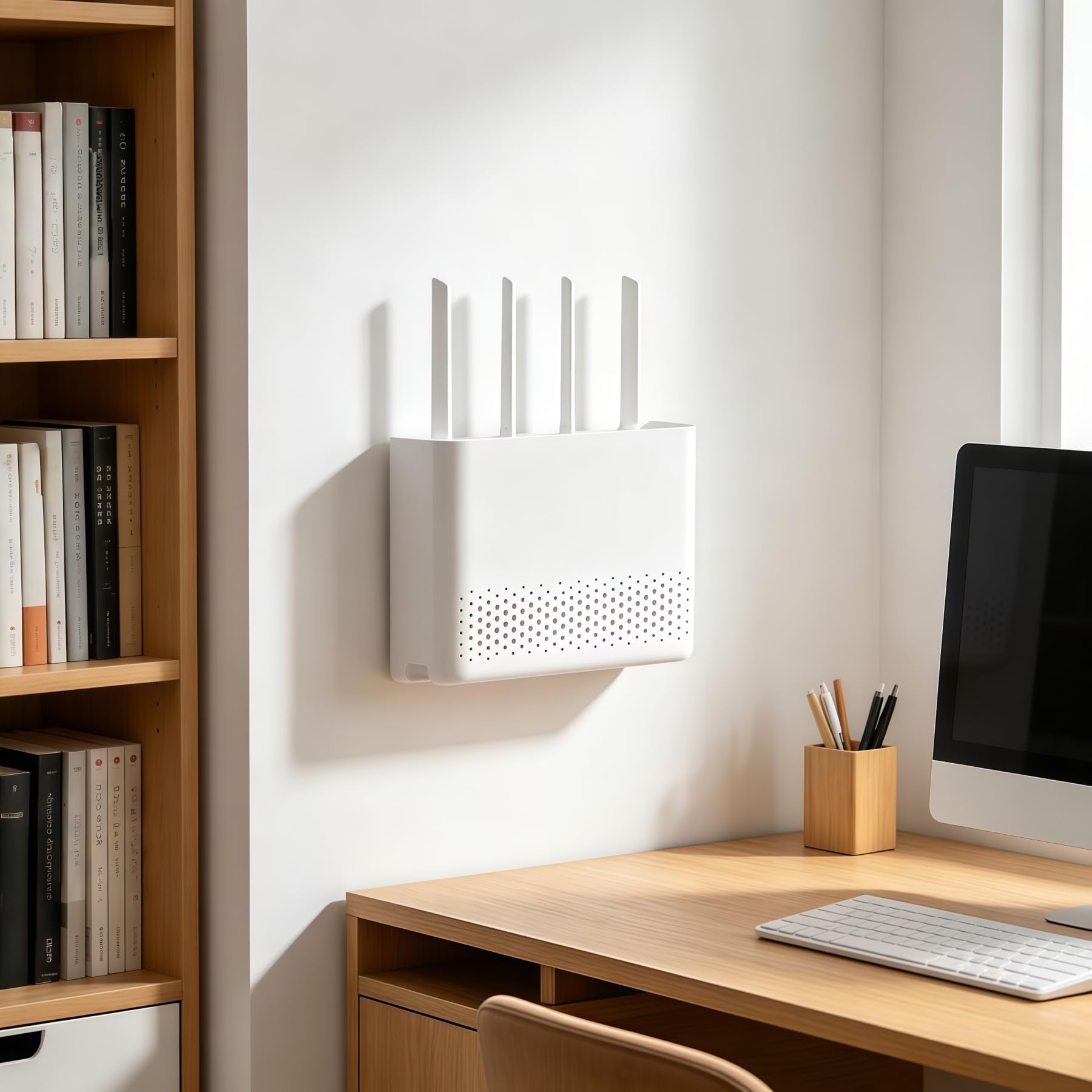 Sleek No-Drill Wall-Mounted Router Organizer