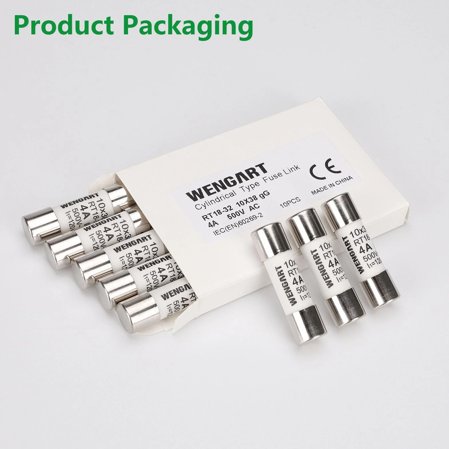 Wengart Lot de 10 fusibles cylindriques RT18-32 (RO15) 10x38 mm AC500V 4A 120 kA