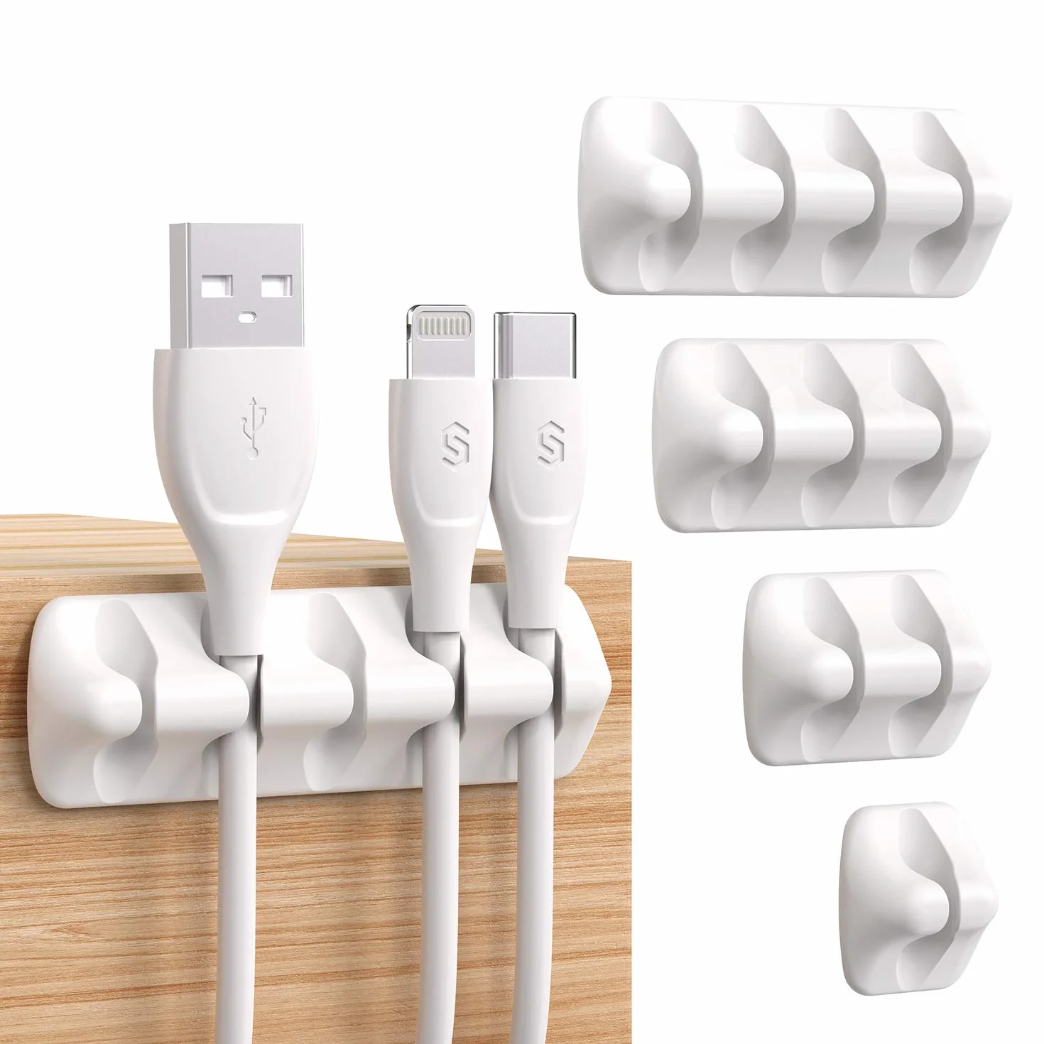 Syncwire Lot de 5 Clips Câble Organisateur Bureau Silicone Fixe Câble Adhésif Blanc