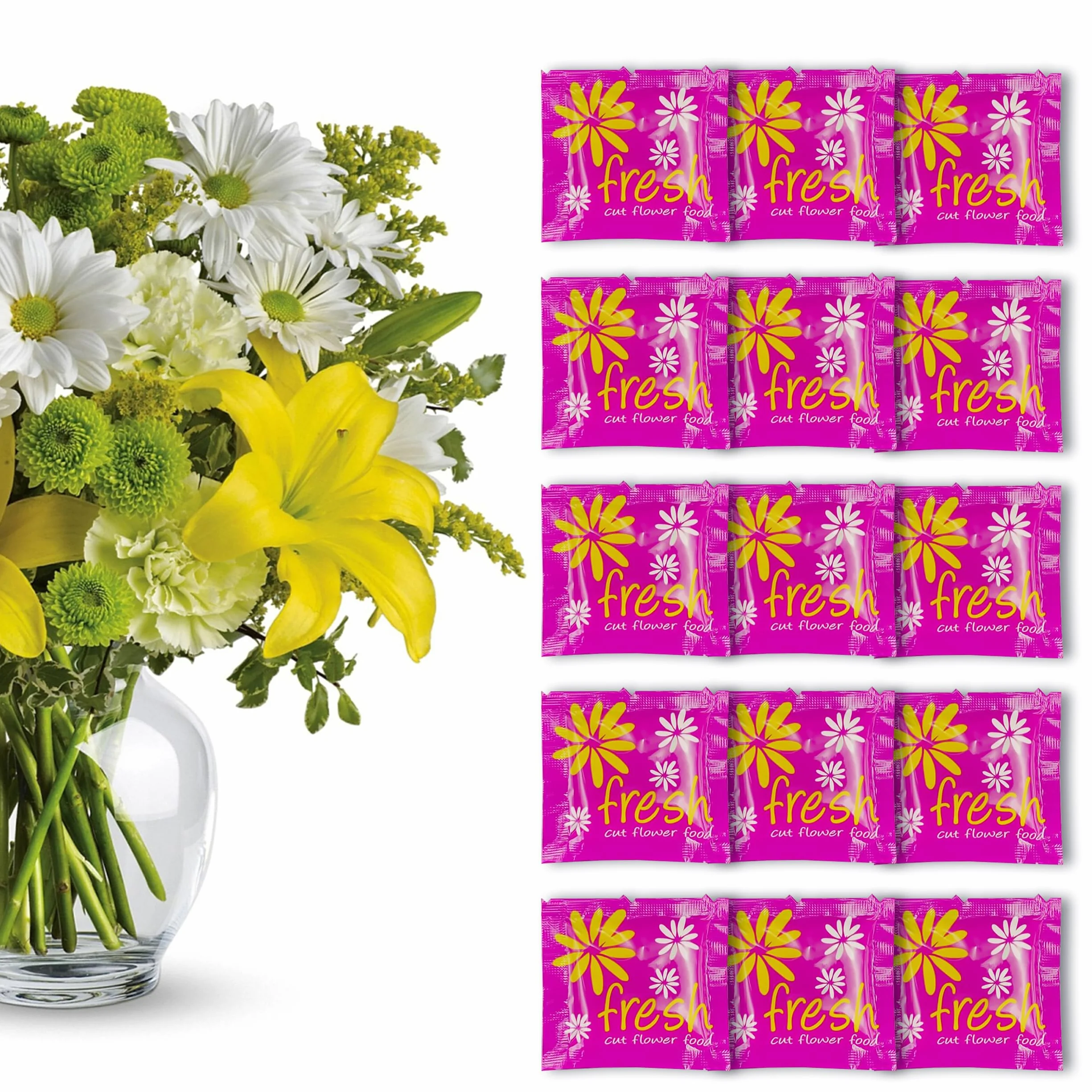 Paquet de 15 conservateurs de fleurs coupées, nutriment pour fleurs coupées fraîches, 15 paquets de conservateur total, 7,5 l de conservateur liquide