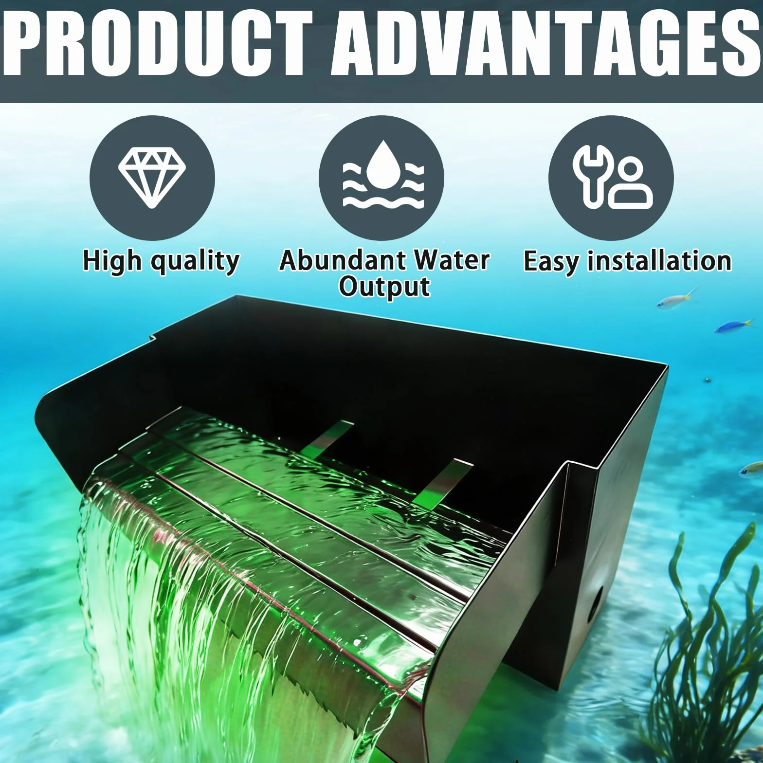 Cascade pour Bassin de Jardin en Acier Inoxydable 30 cm avec Éclairage LED Fontaine 45 W 3000 L/H