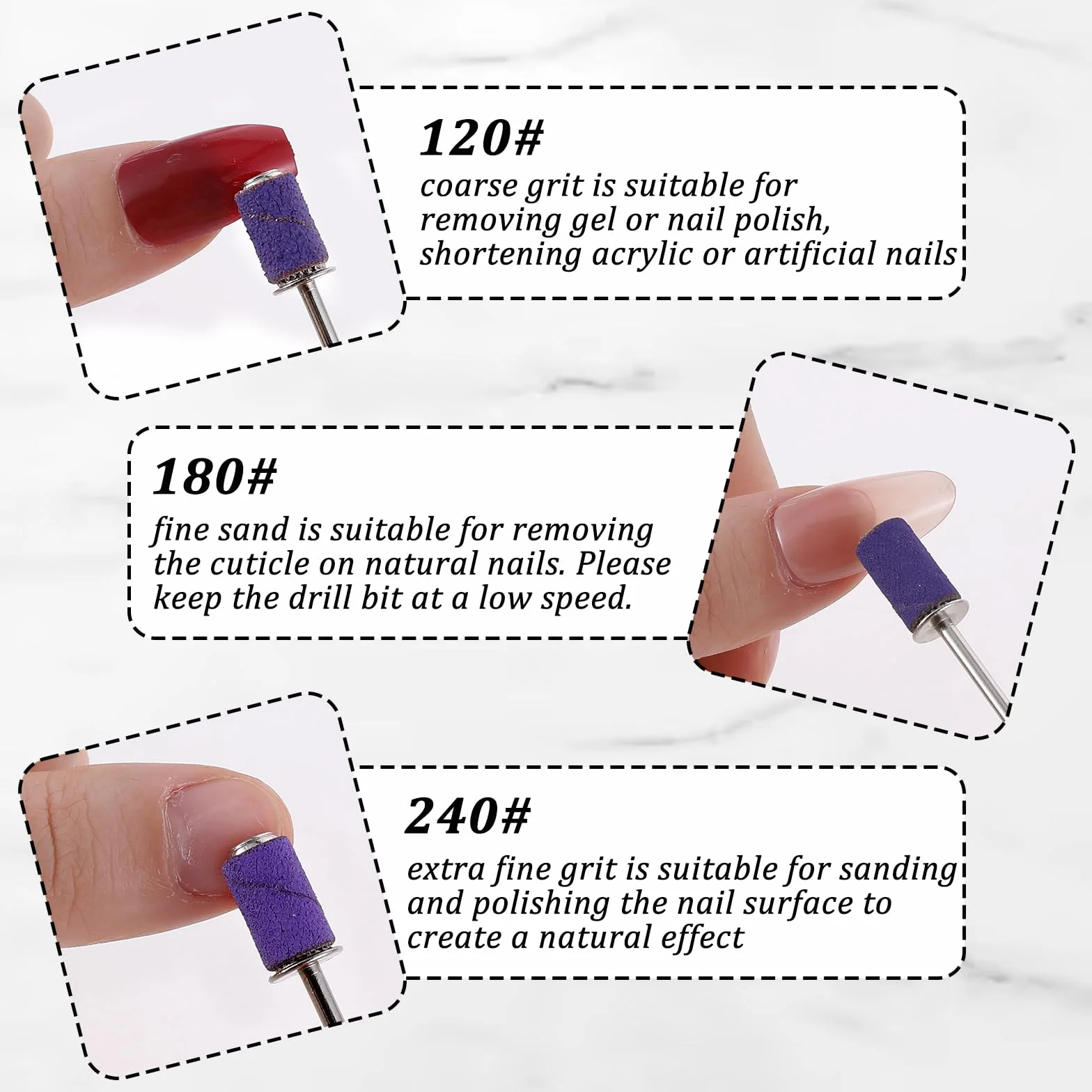 Prasacco 240 GRIT capuchons de ponçage pour fraiseuse à ongles 6,5 mm manchons abrasifs