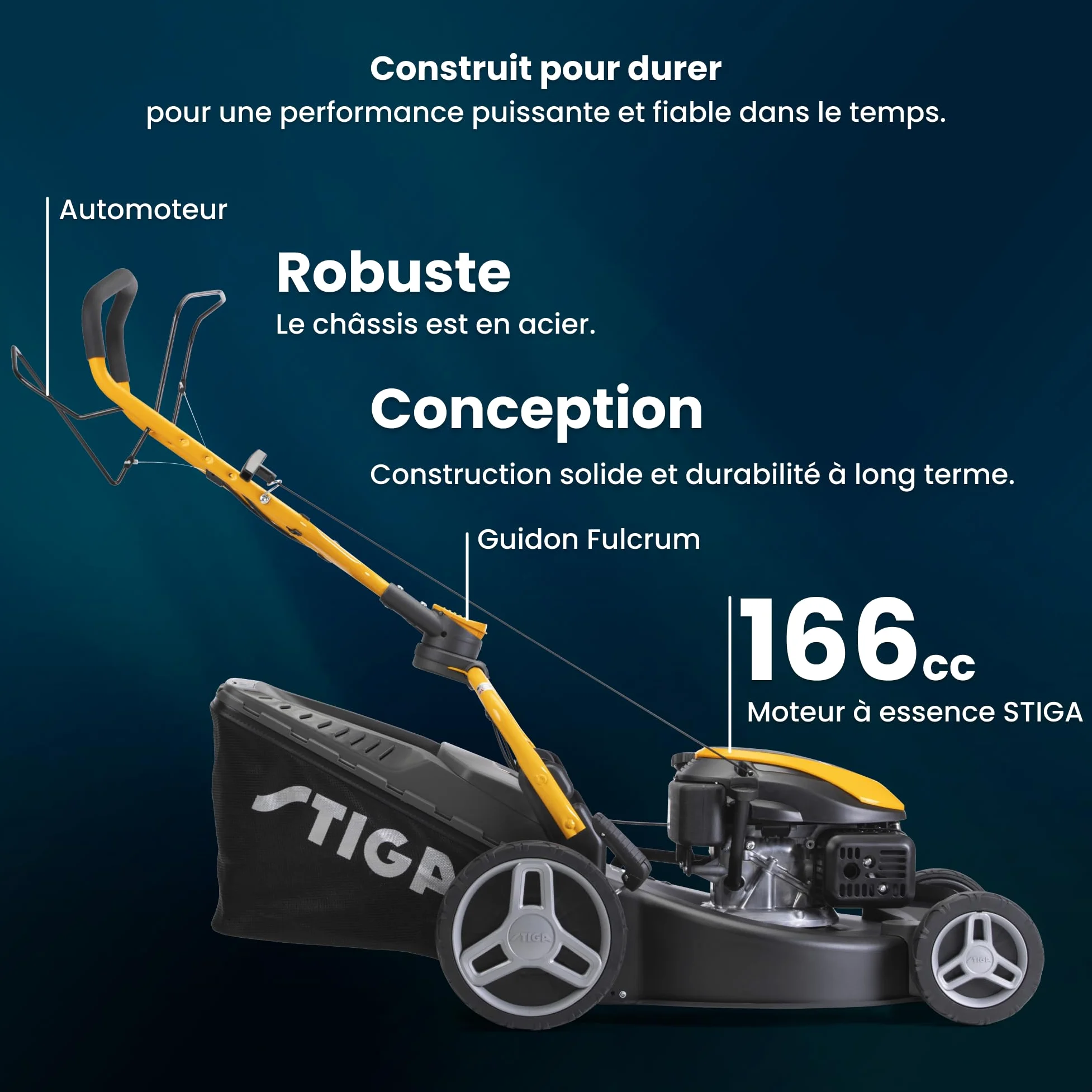 STIGA Combi 553 S Tondeuse à Gazon tractée - Moteur 166cc, Largeur de Coupe 51cm, bac de ramassage 60L, système de Coupe 3 en 1, Gris