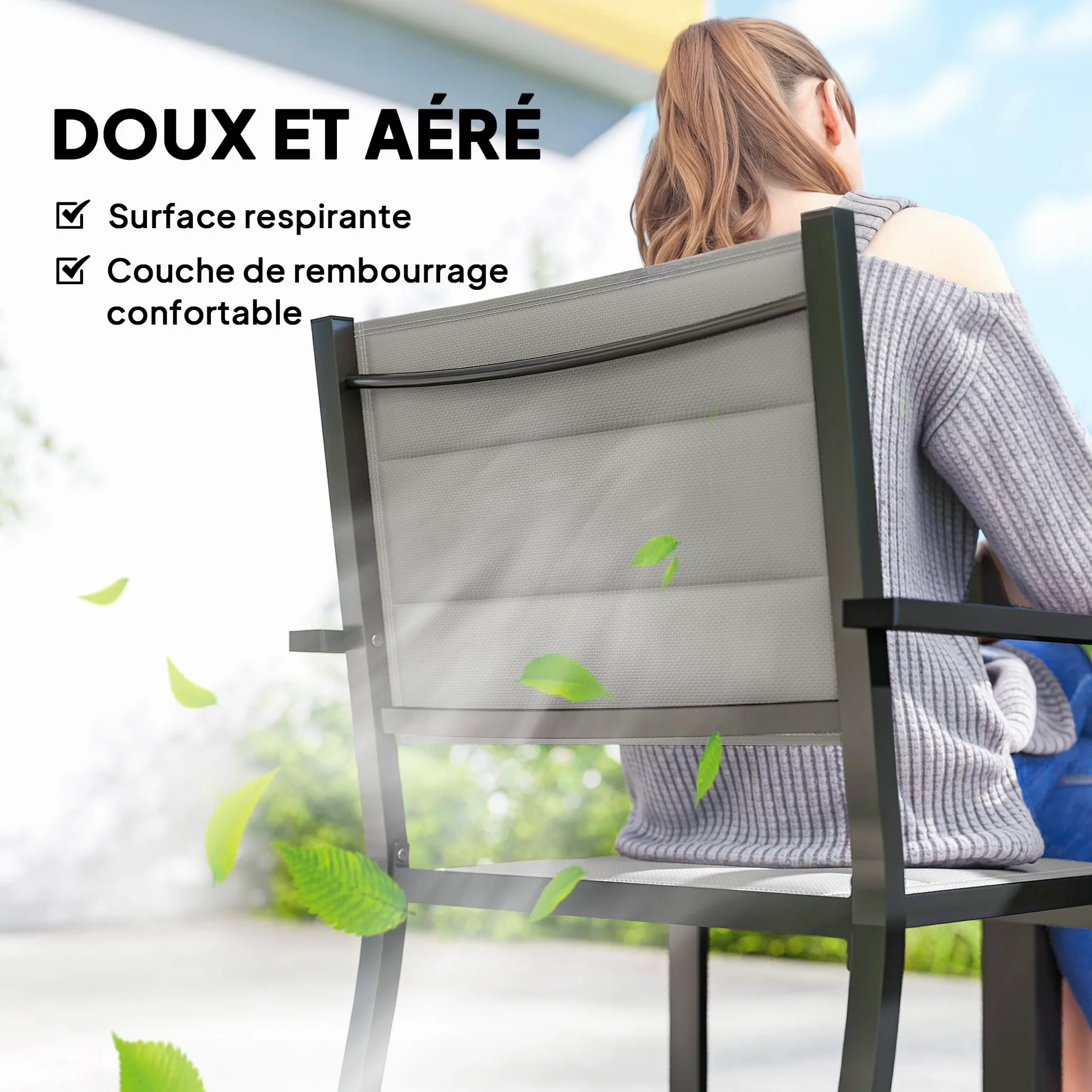 Outsunny Salon de Jardin 7 Pièces Table Extensible Aluminium - Ensemble Mobilier de Jardin avec 6 Chaises Empilables Textilène Rembourré - Meuble pour Terrasse Extérieur et Repas de Famille, Gris