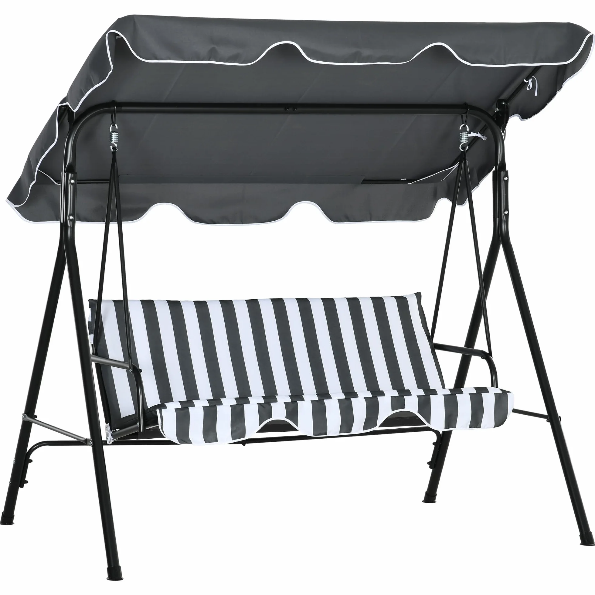Outsunny Balancelle de Jardin 3 Places Toit Inclinaison réglable 1,72L x 1,1l x 1,53H m Acier Noir Polyester Gris