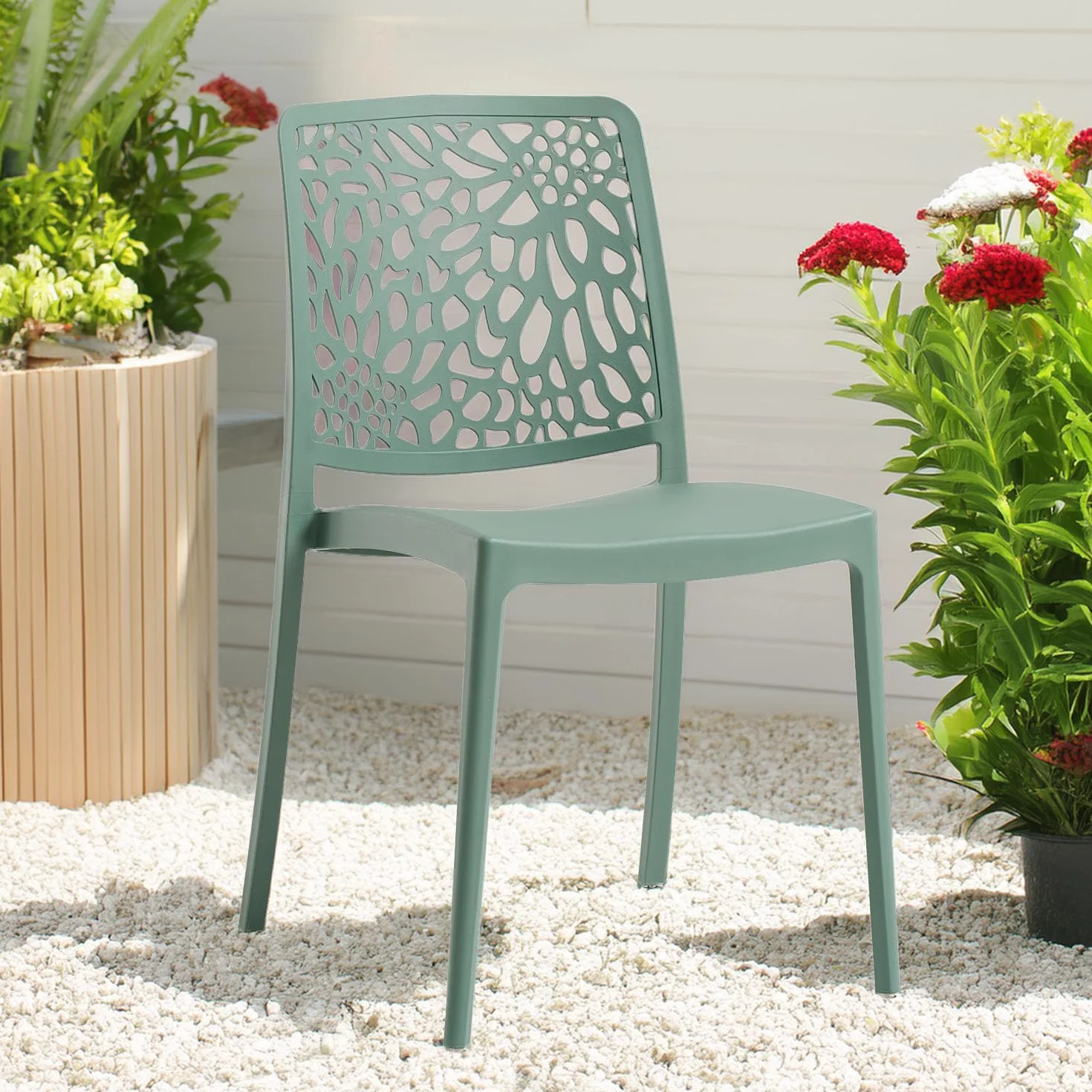 SIEDITI FUORI E DENTRO Chaises de Jardin en polypropylène avec Fibre de Verre, chaises empilables pour extérieur ou intérieur, Design Moderne et Naturel - Sole (6 chaises, Vert Sauge)