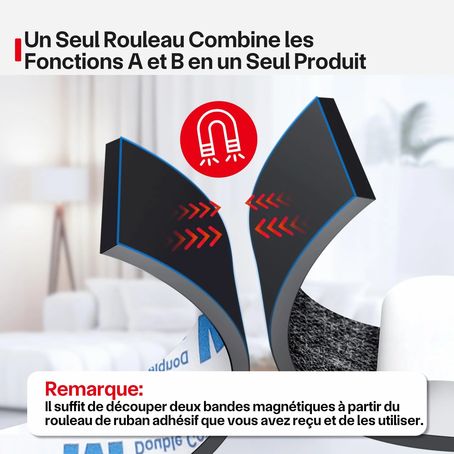 Bande Magnétique Adhesive A+B Autocollante Aimantée 6m x 15mm pour Moustiquaires Rideaux DIY