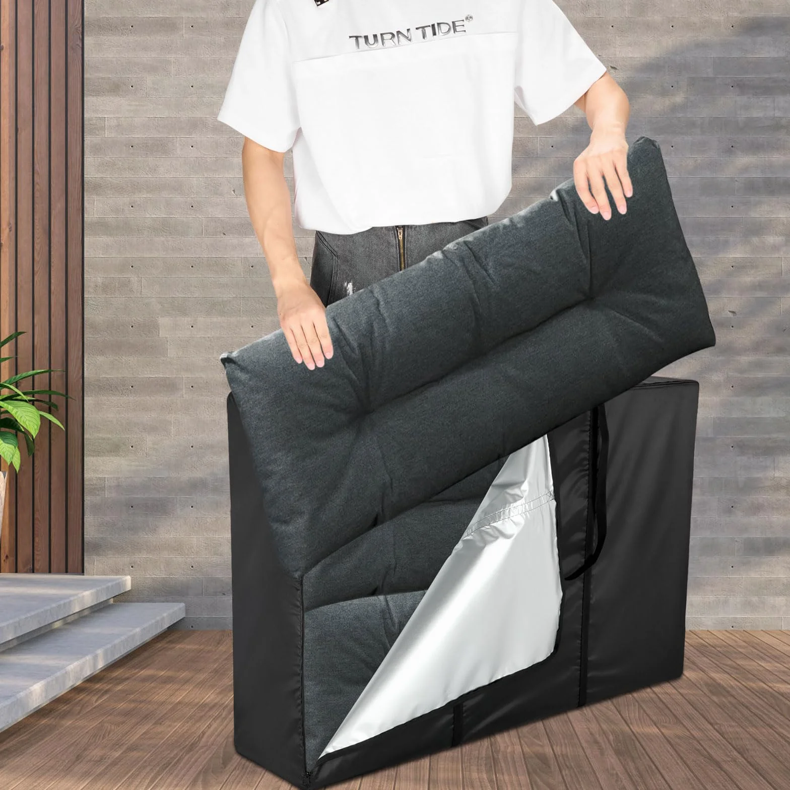Sac de rangement de jardin imperméable 420D pour coussins 120 x 30 x 80 cm Noir