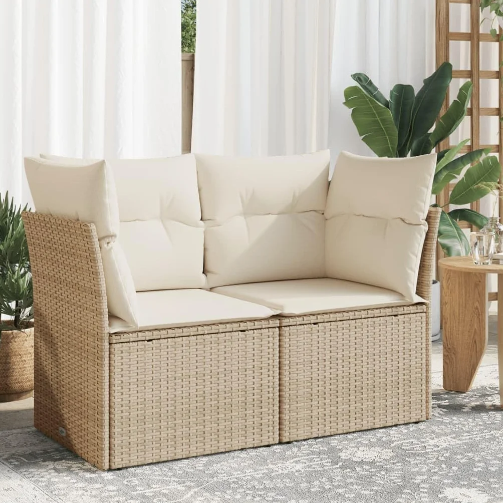 vidaXL Canapé de Jardin avec Coussins 2 Places, Siège avec Housse, Meuble de Terrasse Patio Balcon Extérieur, Beige Résine Tressée