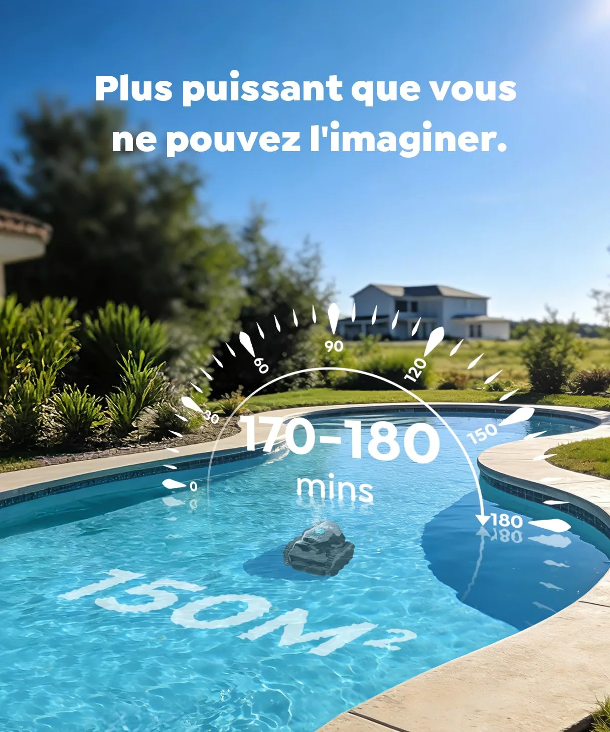 C1 Robot de Piscine Fond et Parois, Double Filtre, Robot Piscine sans Fil, 7 Modes Nettoyage, 170-180 Min d'Autonomie, Puissant Aspirateur pour Piscines jusqu'à 150 m²,Bleu Minuit