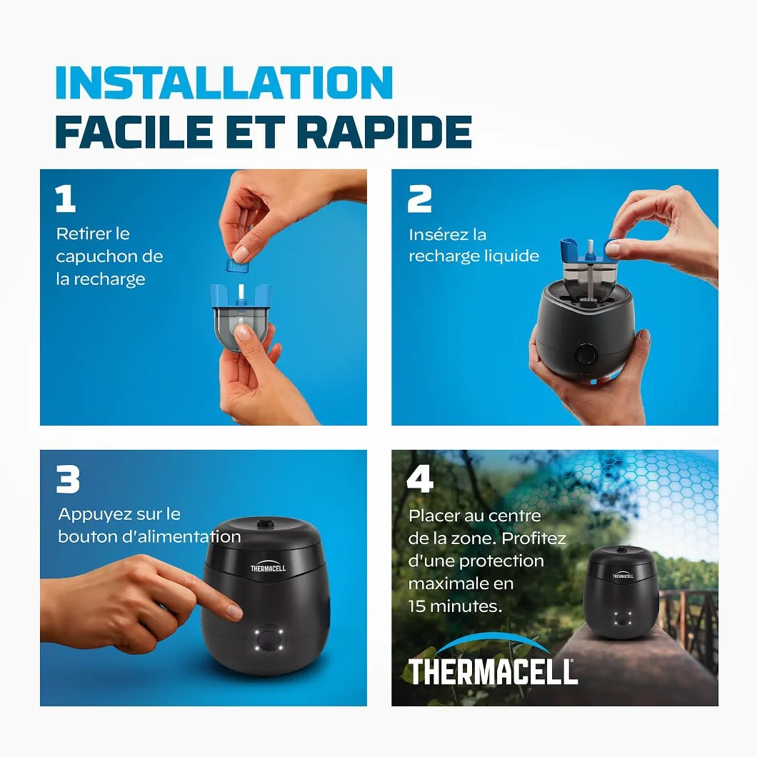 THERMACELL Recharge Liquide Anti Moustiques et Moustiques Tigres 29m² Compatible Boucliers 80h Inodore Pack 2 Unités