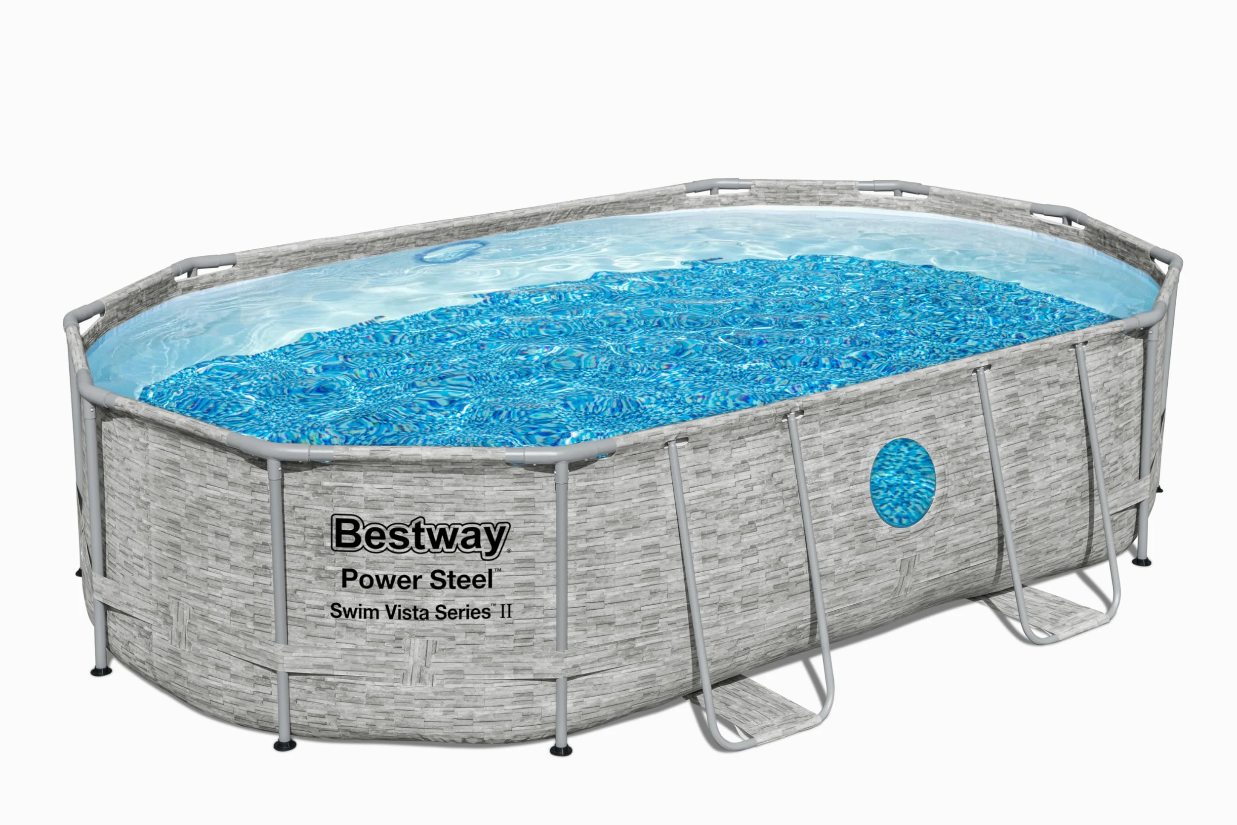 Bestway Power Steel Swim Vista Series Pool Kit Complet Ovale avec Filtre à Sable, échelle de sécurité et bâche 488 x 305 x 107 cm