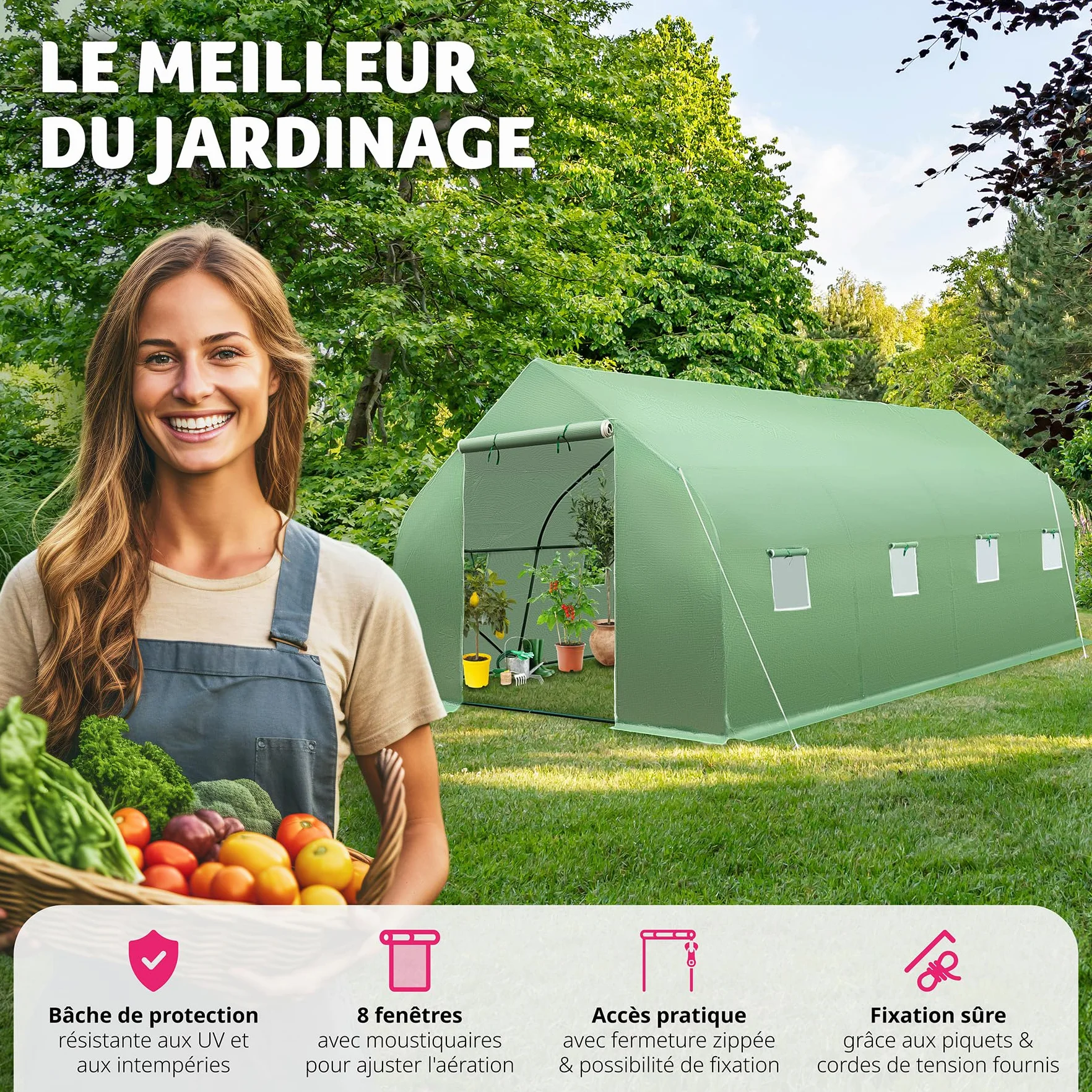 Tectake Serre de Jardin 18m2 Tunnel Acier Thermo-Laqué Anti UV 600x300x205cm