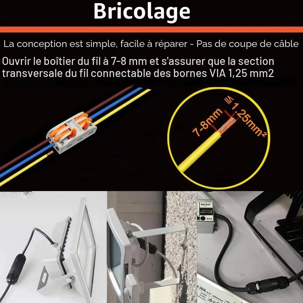 CESFONJER Boîte de Jonction IP68 Imperméable 3 Voies Connecteur Câble Ø 6-11mm 2Pcs Nylon