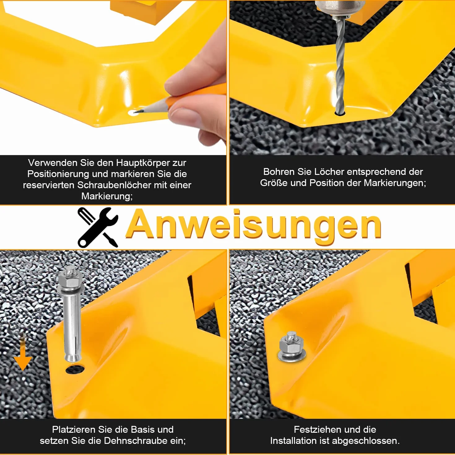 Sonnewelt Lot de 2 poteaux de parking pliables avec clés - Verrou de parking universel - Jaune