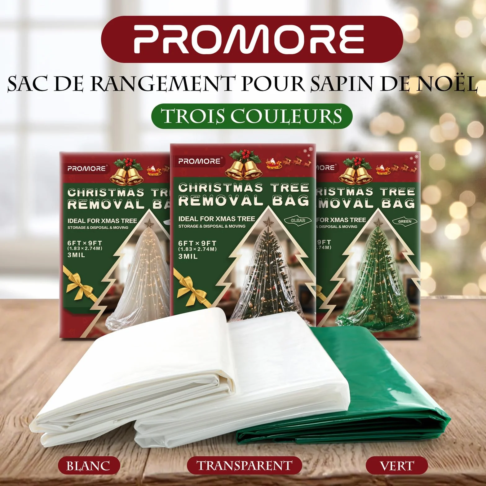 Sac de Rangement pour Sapin de Noël Arbre Transport étanche Extra Large,2,7 m de Haut par 1,8 m de Large,Sac en Plastique Imperméable - Clear
