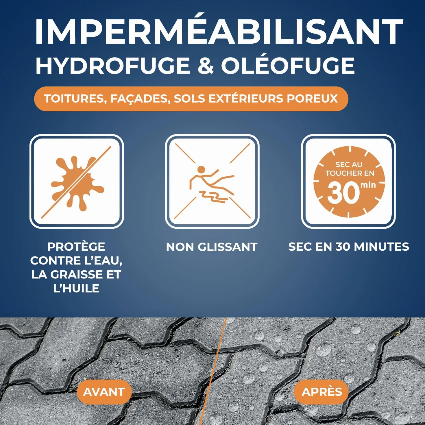 STARWAX Imperméabilisant Toitures Murs Sols Protection Hydrofuge Oléofuge Effet Déperlant Non Glissant Fabriqué France 1L