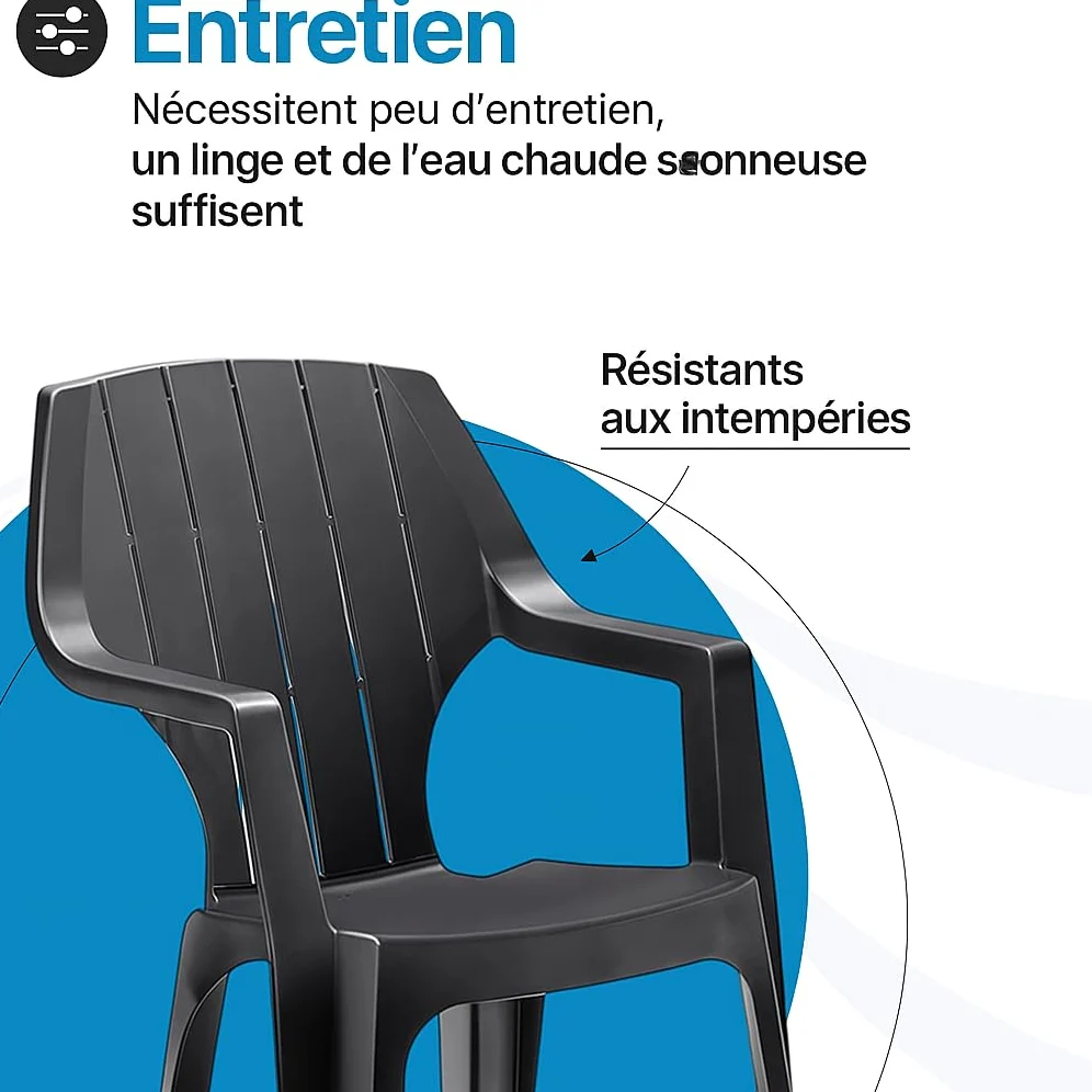 Tomaino - Ensemble de chaises de Jardin empilables en Plastique -Chaise d'extérieur en Plastique Effet Bois (Noir)