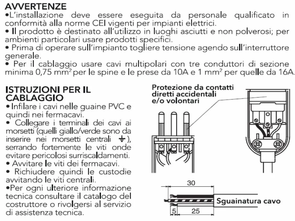 Poly Pool PP0442Q Fiche et prise 10A 2P+T Standard italien Blanc