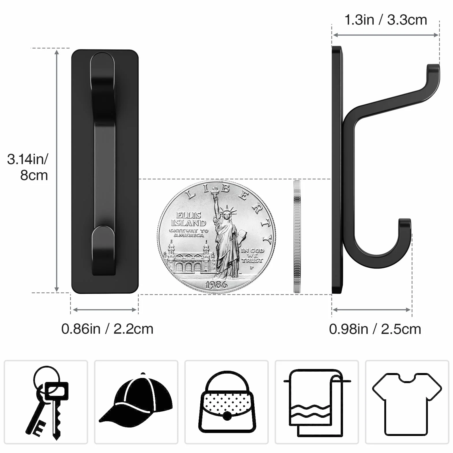 Pickpiff Porte Serviette Adhésif Mural Salle de Bain, Accroche Torchon Cuisine, Sans Percer, Etanche, Antirouille, Noir, 4 Pièces