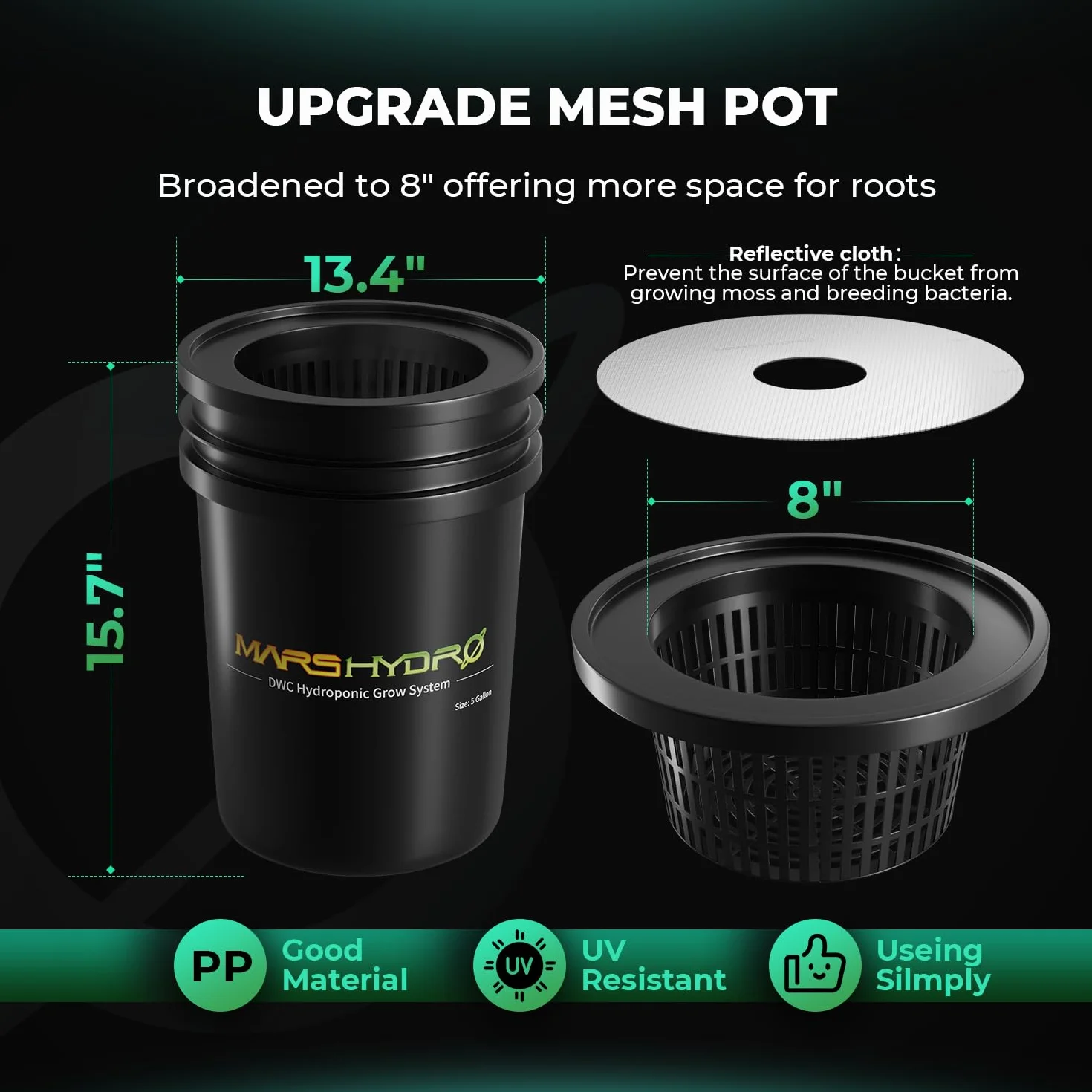 Mars Hydro Système de Culture Hydroponique DWC 5 Gallons Pompe à Air 8W Kit 2 Seaux