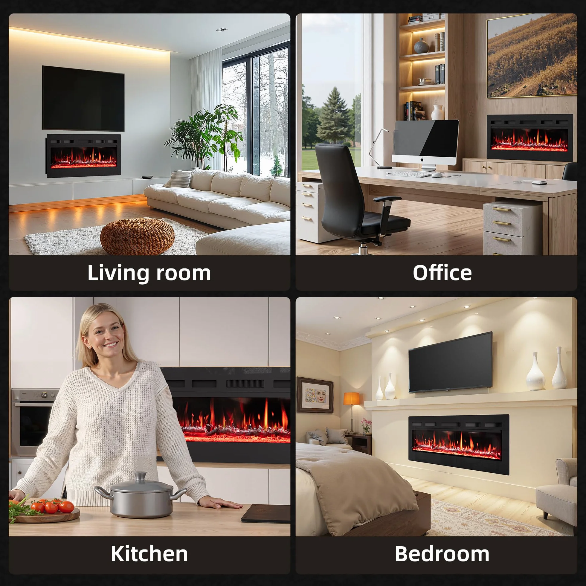 Cheminée Électrique 36" 92cm 900W 1800W Flammes 12 Couleurs Thermostat Précis 15-30°C Écran Tactile Télécommande