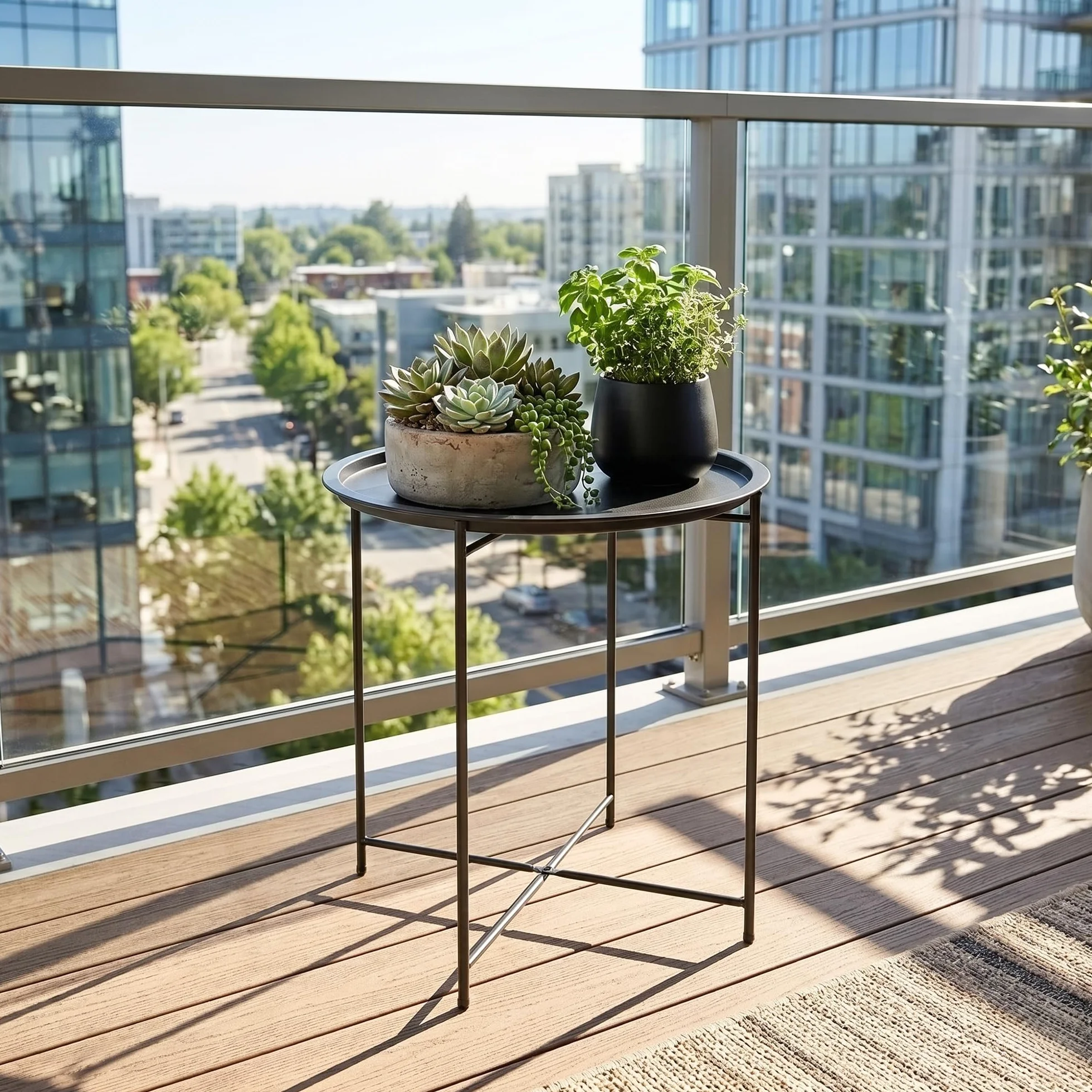 Outsunny Petite Table Basse Ronde d'Appoint de Jardin en Acier avec Plateau Amovible, Noir