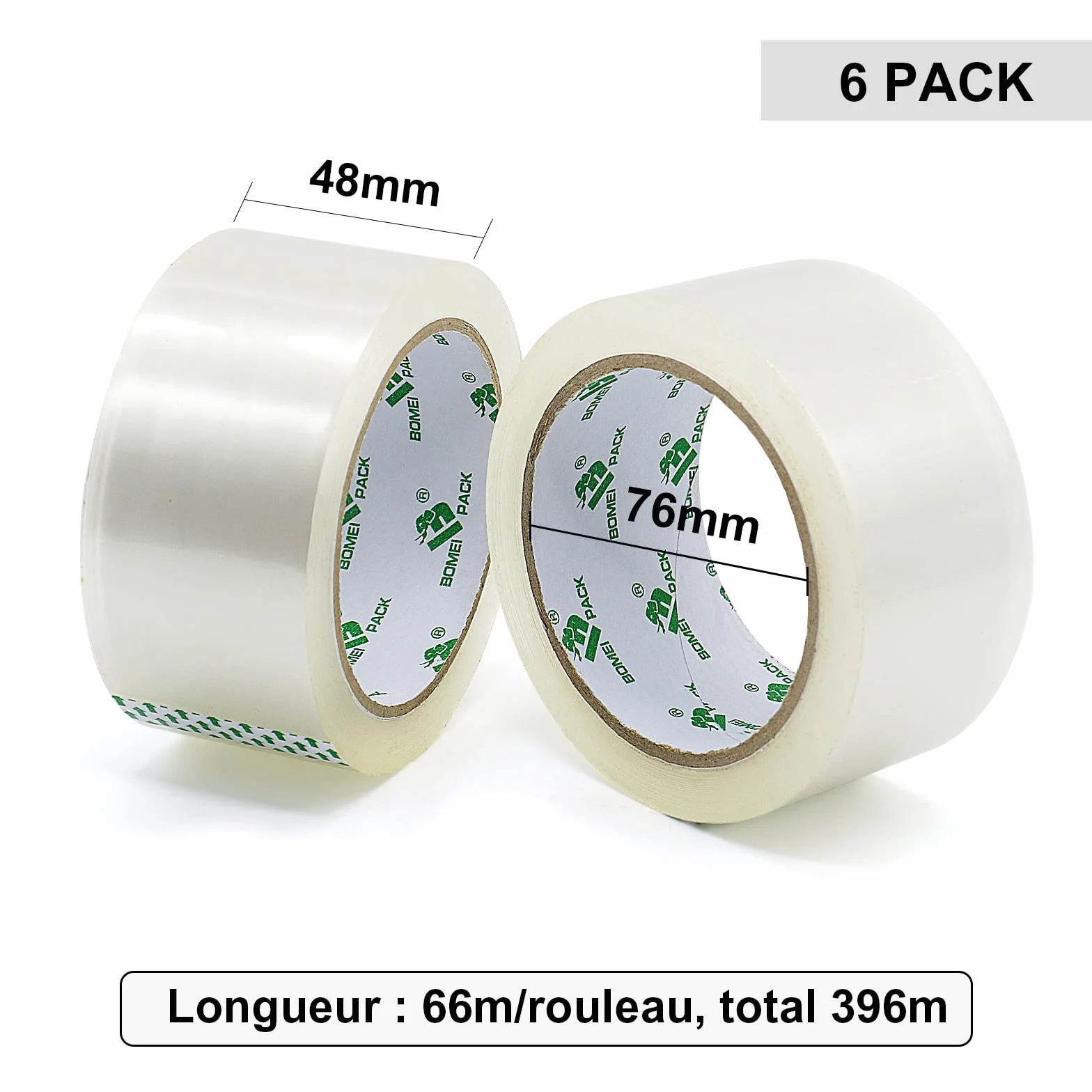 BOMEI PACK 6 rouleaux ruban adhésif transparent 48 mm x 66 m avec dévidoir