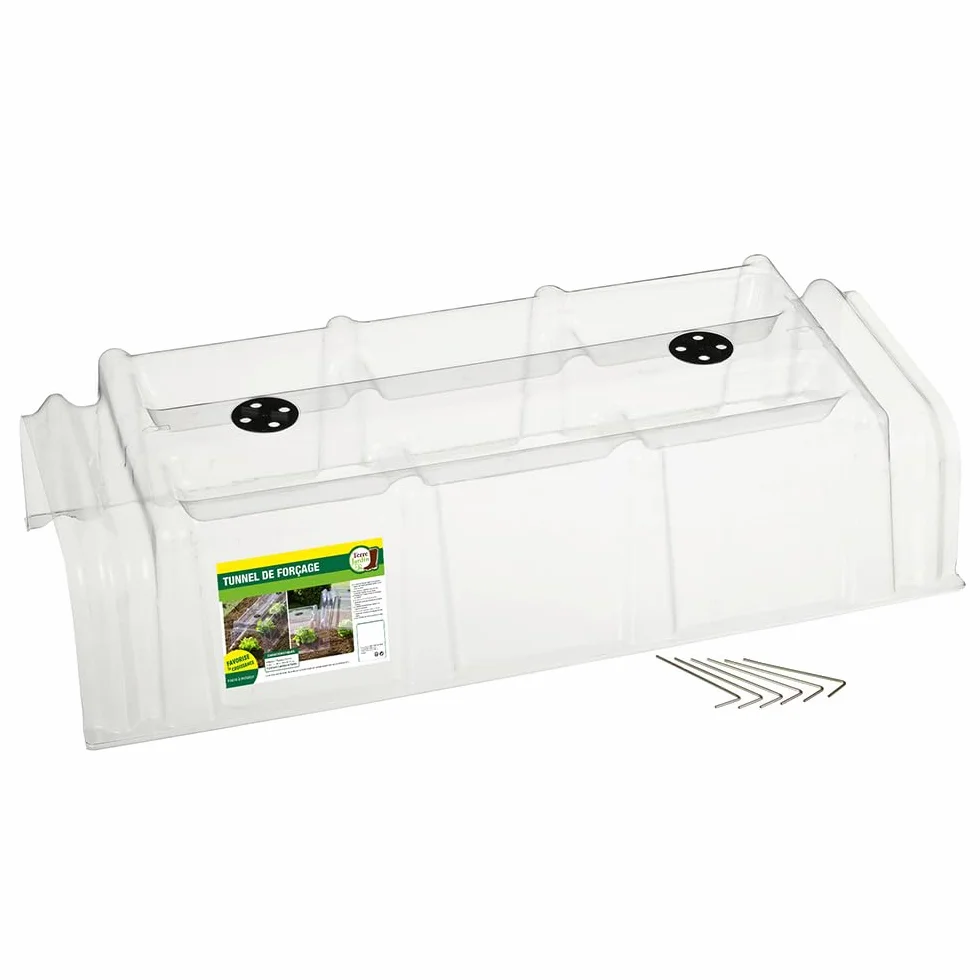 TERRE JARDIN - Tunnel de Forçage, 86 x 38 x 21 cm - Tunnel de Forçage Rigide, Transparent, Modulable, avec 6 Sardines de Fixation - Mini Serre Rigide Potager de Jardin avec Système de Ventilation