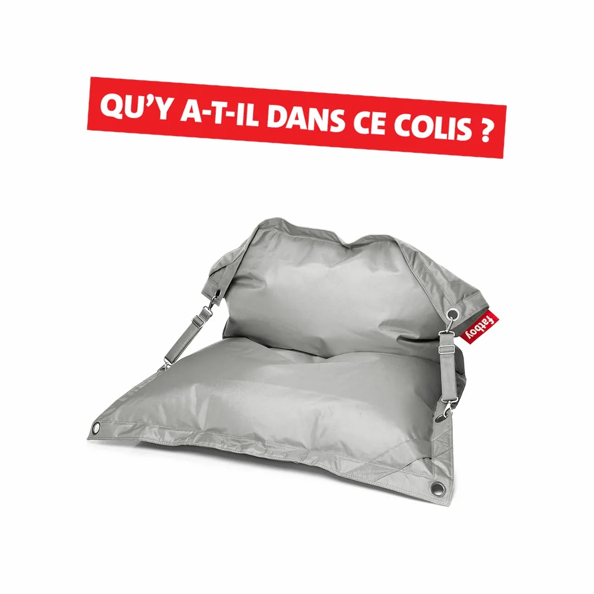 Fatboy Buggle-up Pouf XXL - Fauteuil Salon Modulable 1 ou 2 Places - Pouf Geant Facile à Nettoyer pour l'Intérieur et l'Extérieur - Fauteuil de Lecture en Polyester - 185 x 137 cm - Gris Clair