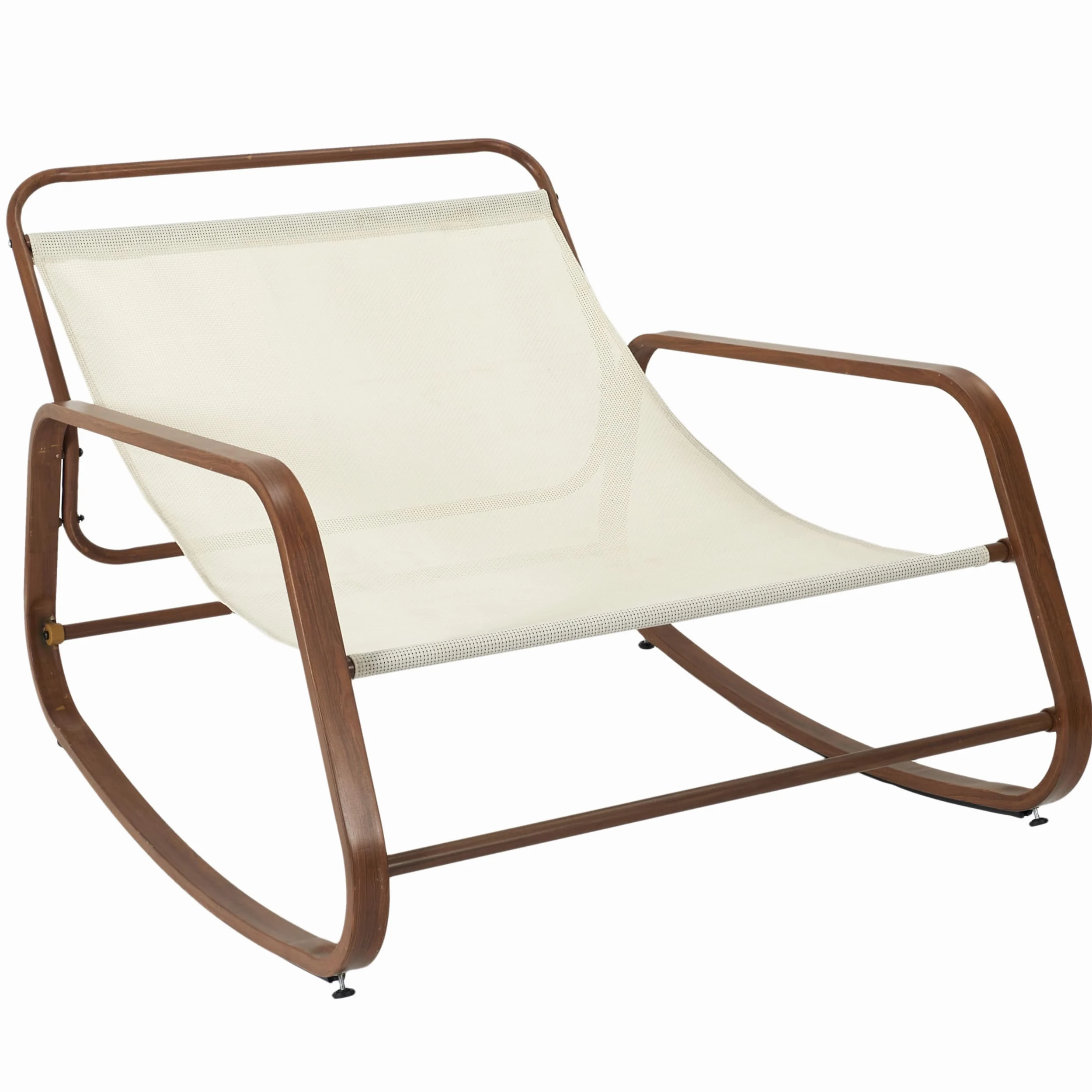 HOME DECO FACTORY - HDO7309 Fauteuil à Bascule Miami Blanc Effet Bois, Mobilier d'Extérieur, Dimensions 92x69x130 cm, Hauteur d'Assise 46 cm, Teinte Beige Marron | Bois, fauteuil à bascule Miami, effet bois blanc, mobilier d'extérieur, jardin ou terrasse,