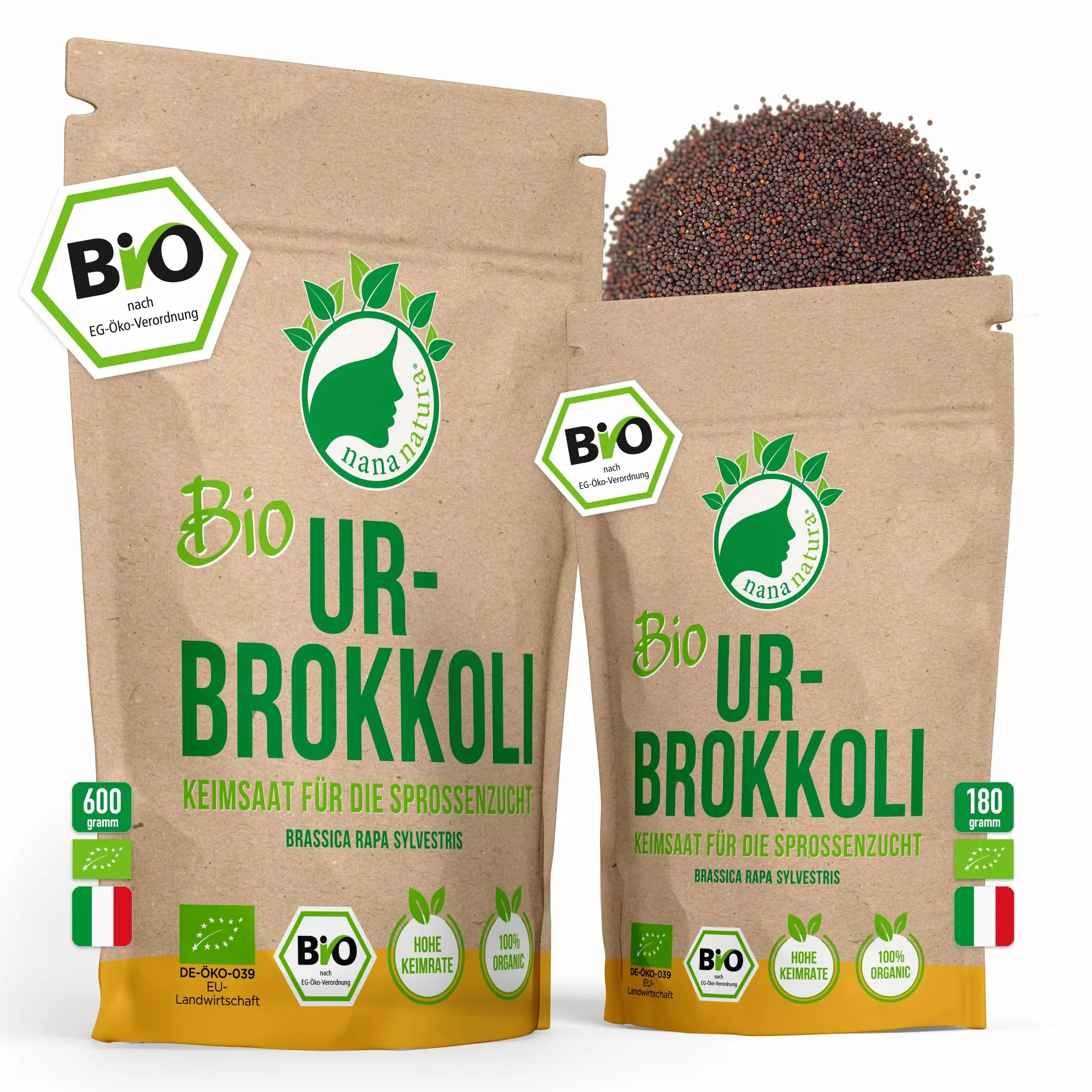 NanaNatura's Graines à Germer Bio | pour la Culture de Pousses | avec un taux de germination supérieur | Microgreens (Brocoli Bio, 600g)