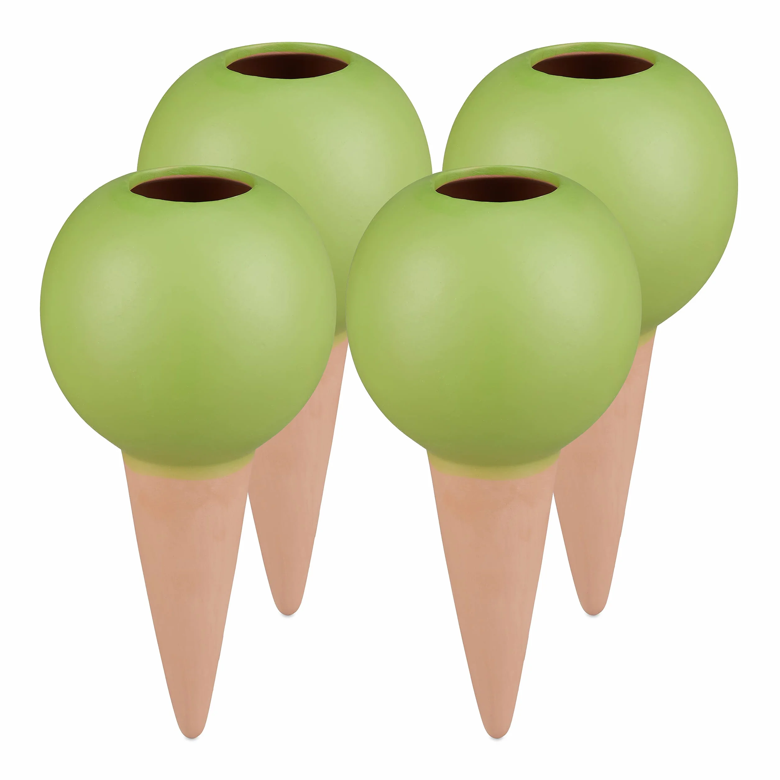 relaxdays Cône d’arrosage en Argile, Lot de 4, Boules pour Bouteilles d’1,5 l, Accessoire en céramique, Terre Cuite/Vert