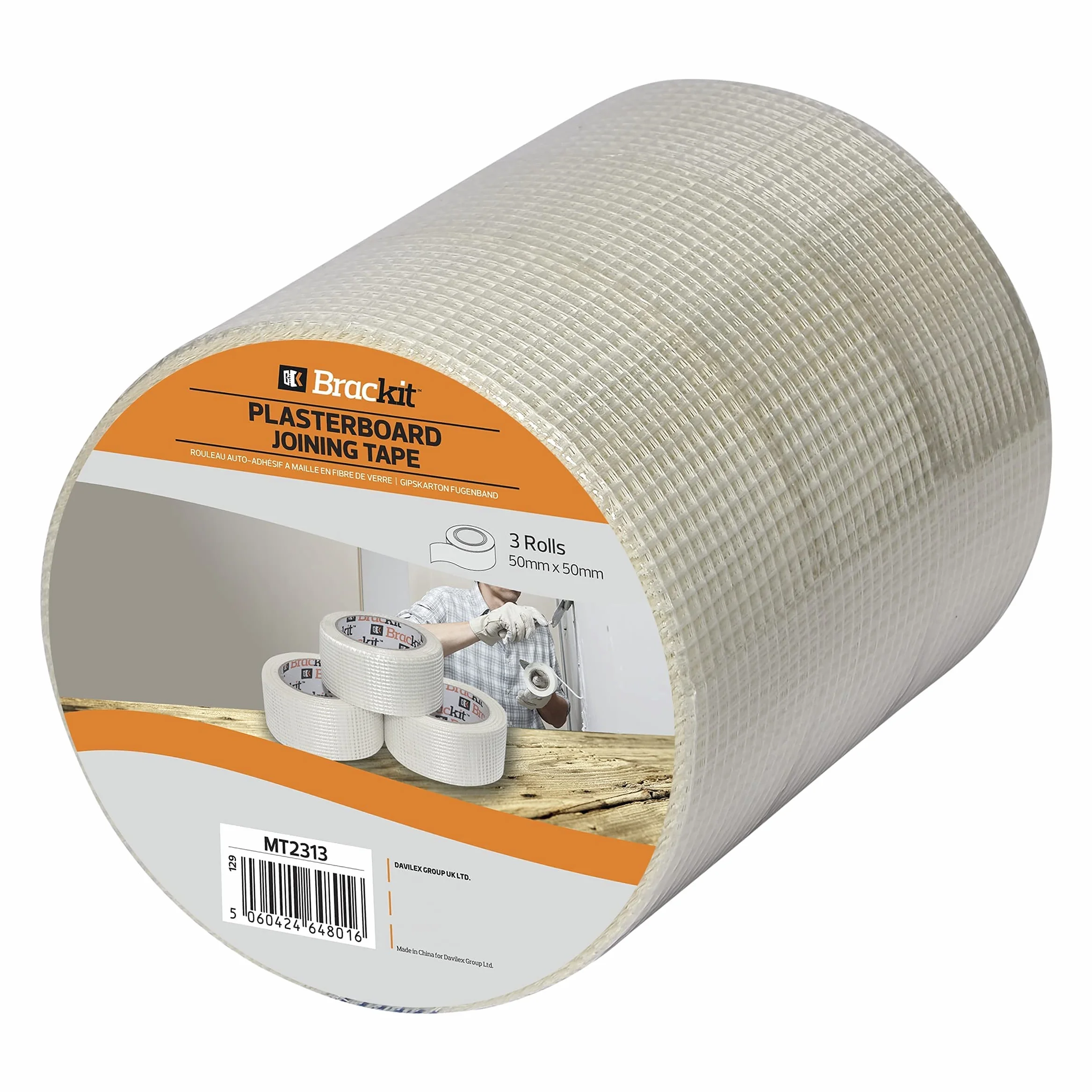 Brackit Ruban adhésif en fibre de verre 48 mm x 50 m Lot de 3 rouleaux blanc pour plaques de plâtre