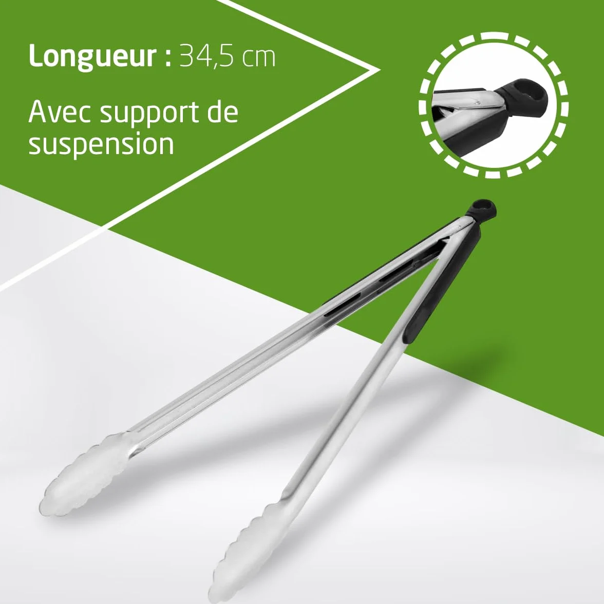 Amig - Pince à barbecue Fireplus - Accessoire de cuisine pour barbecue - Acier inoxydable - Avec poignée en caoutchouc antidérapante - Résistant à la chaleur - 34,5 cm