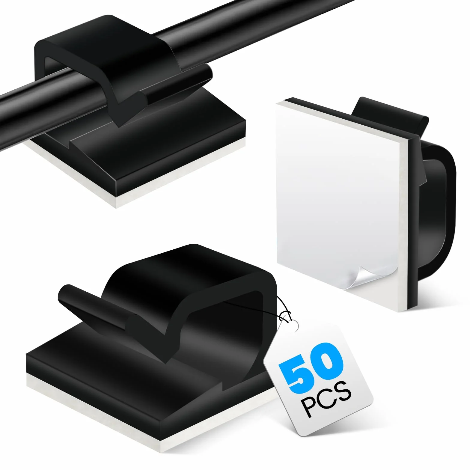 50 Pièces Attache Cable Adhésif, Clip Cable et Accroche Cable – Supports Gestion des Fils et Câbles Électriques, Noire