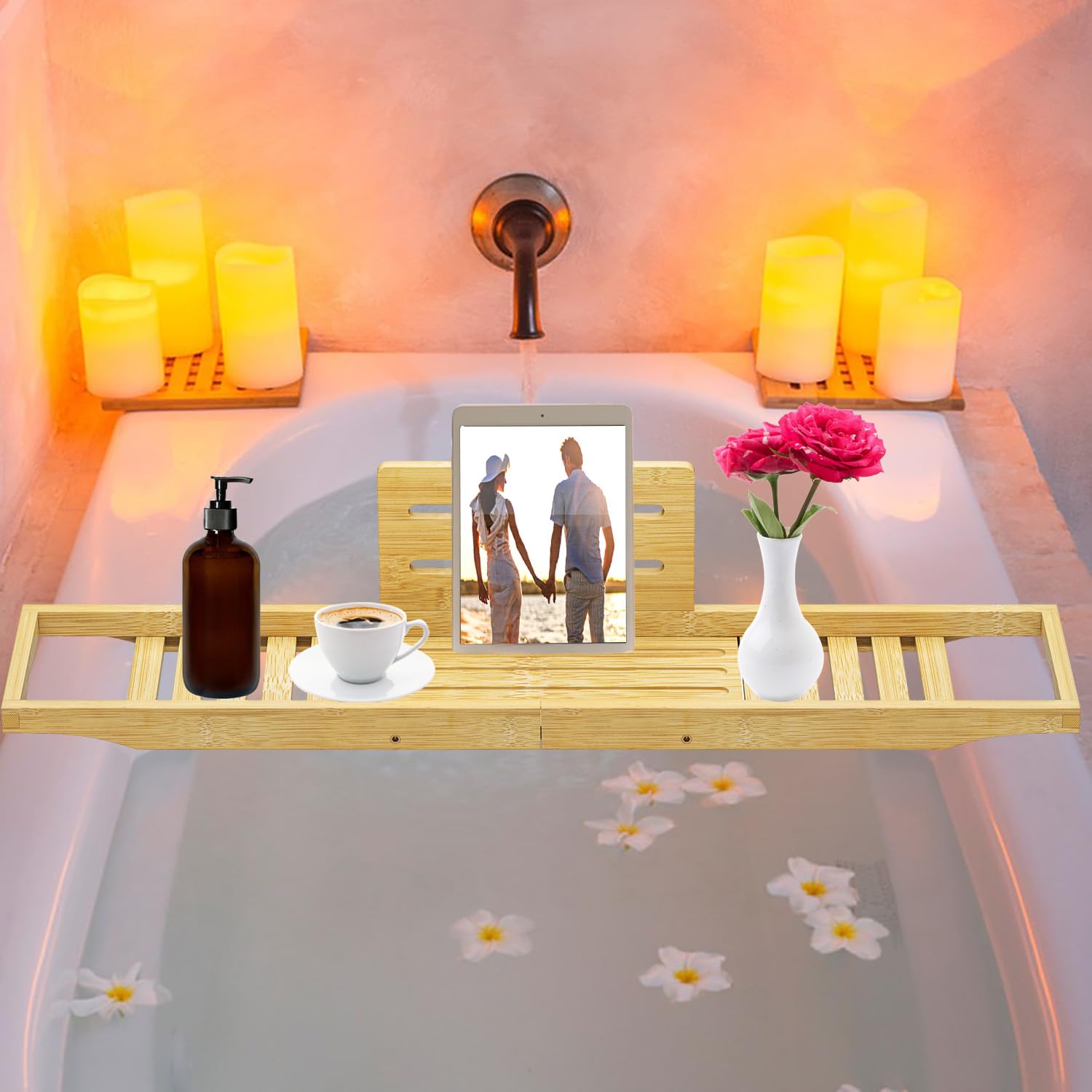 Premium Bamboo Bathtub Caddy Tray