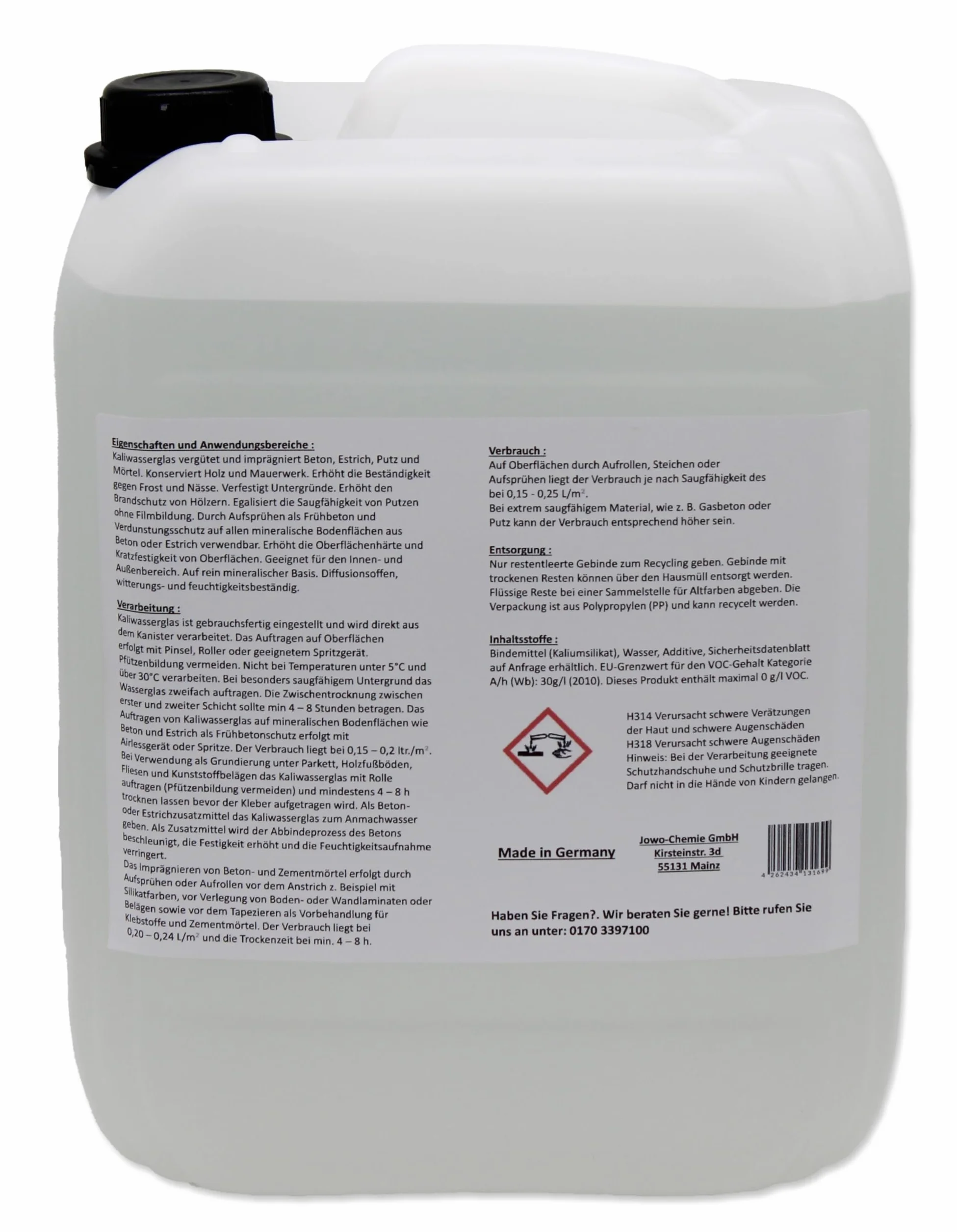 Solution de silicate de potassium 5 l - Verre à eau - Liant - Apprêt - Imperméabilisant
