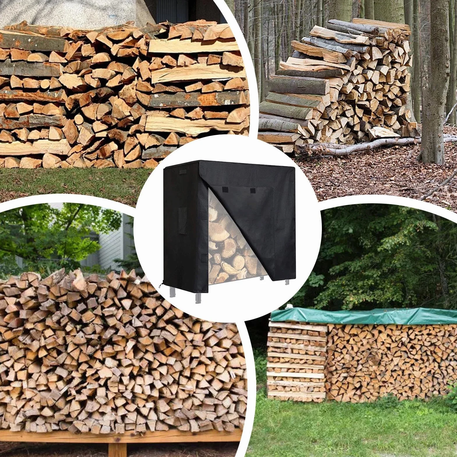 Support à bûches de bois de chauffage avec couvercle imperméable – Capacités imperméables, housse de support à bois de chauffage en tissu Oxford, couvertures robustes pour supports à bûches | Housses