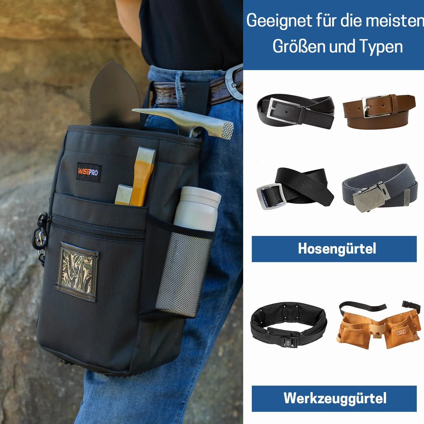 La détection de métaux trouve un sac banane, sac banane portable avec poches et étui, pochette pour PinPointer, Noir