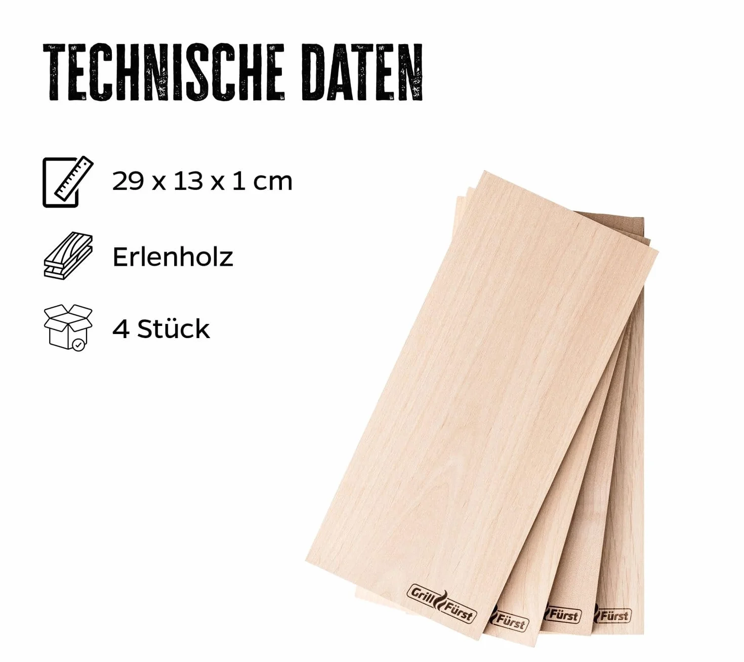 Grillfürst Planches à Fumer - Set de 4 - Planche à Griller en cèdre - Planche à Griller pour de délicieux arômes de fumée - Planche en Bois Griller, 29 x 13 x 1 cm - Planches Grillade pour Barbecues