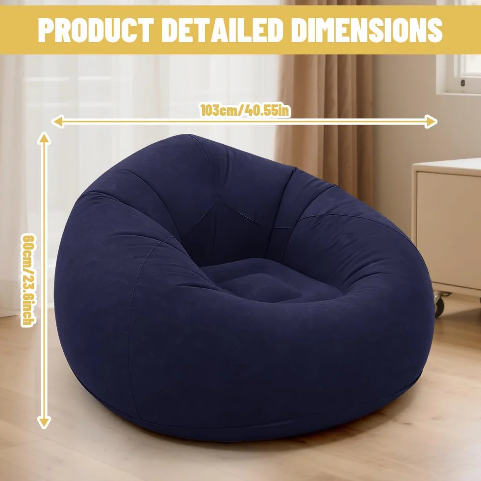 Canapé gonflable en PVC - Pouf simple - Pouf d'extérieur pliable - Fauteuil boule gonflable - Fauteuil de salon léger - Bleu