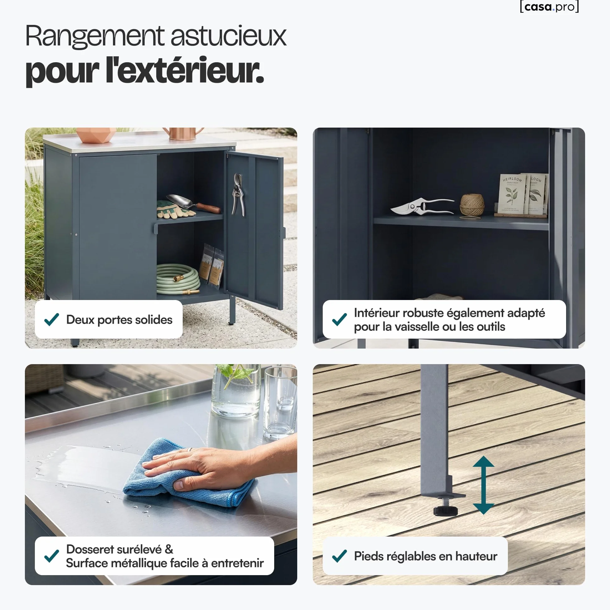 Casa.pro Armoire Basse de Jardin Bolognano Meuble de Rangement Acier Laqué 92 x 80 x 50 cm Gris Foncé Mat