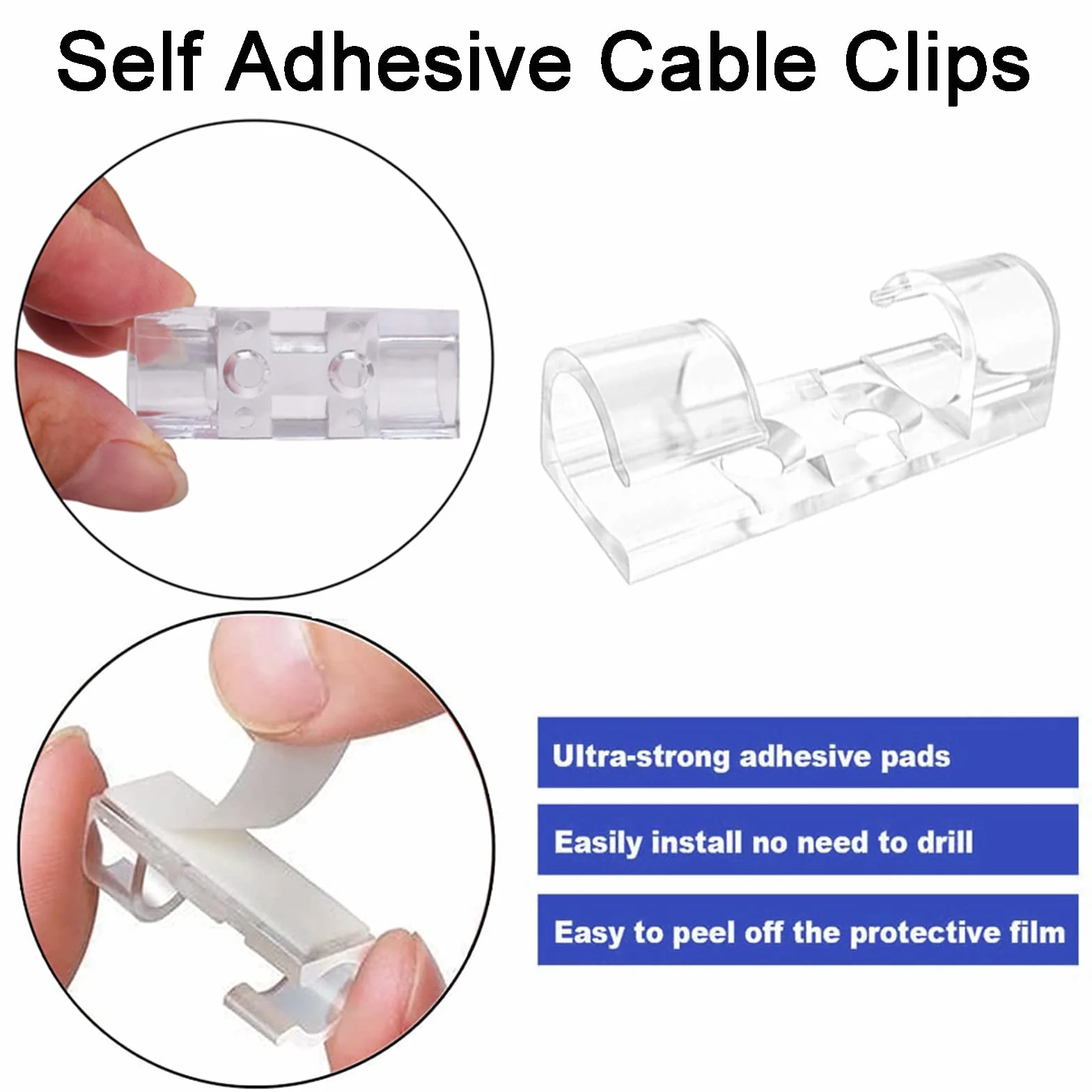 Clips Câble Adhésif 20 Pièces Transparent Rangement Câbles Maison Bureau