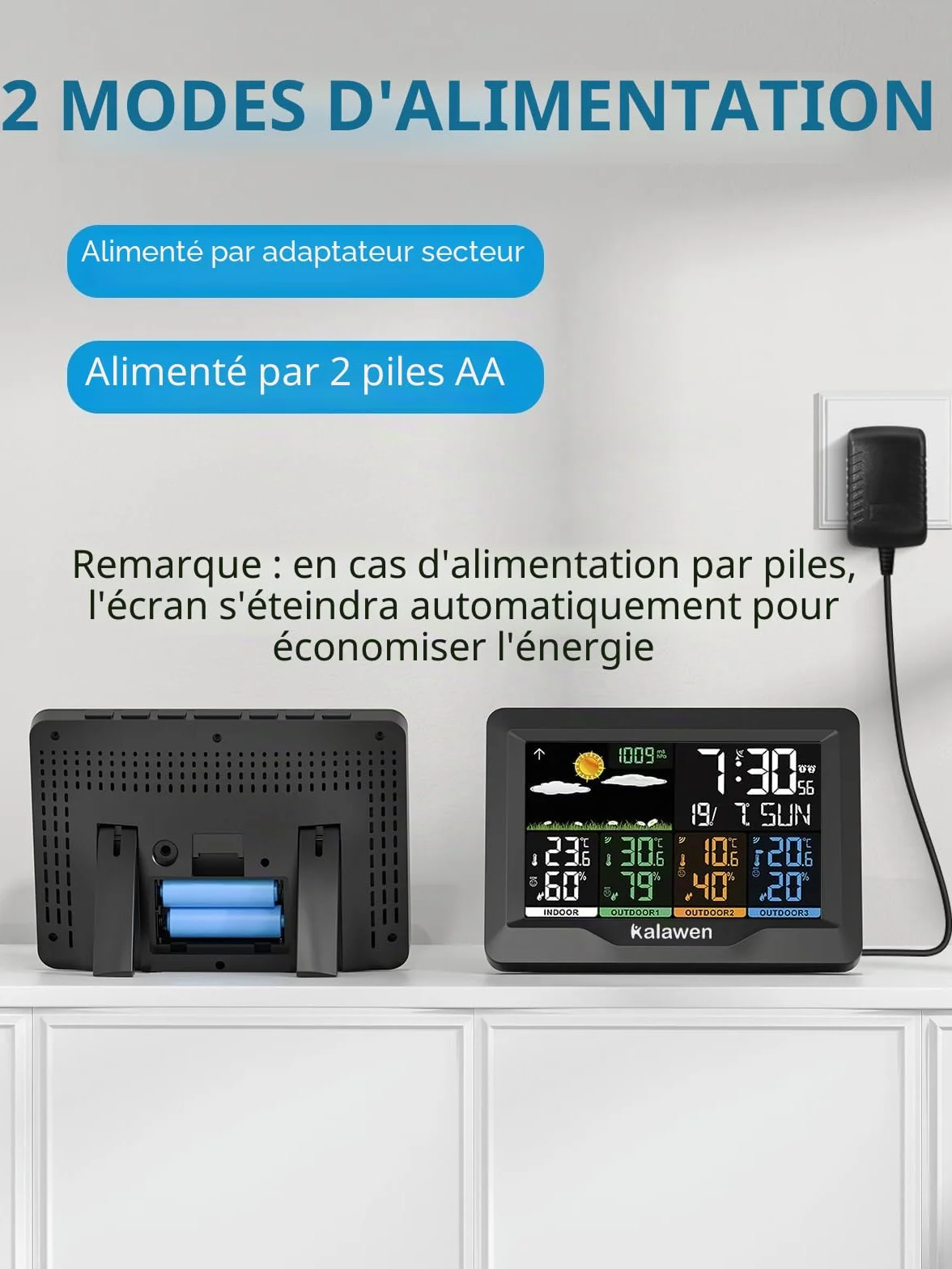 Station météo sans fil avec 3 capteurs extérieurs, réveil DCF, baromètre, thermomètre hygromètre