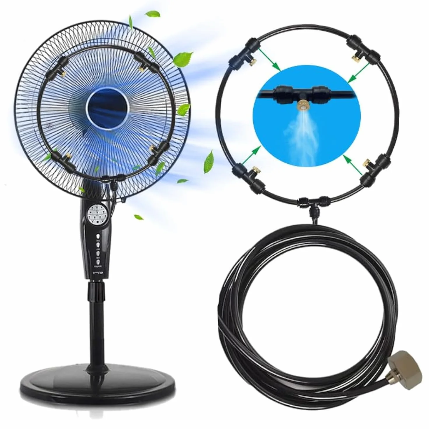 Ventilateur de brumisation extérieur 50,8 cm avec tube 20 m et 4 buses laiton pour barbecue