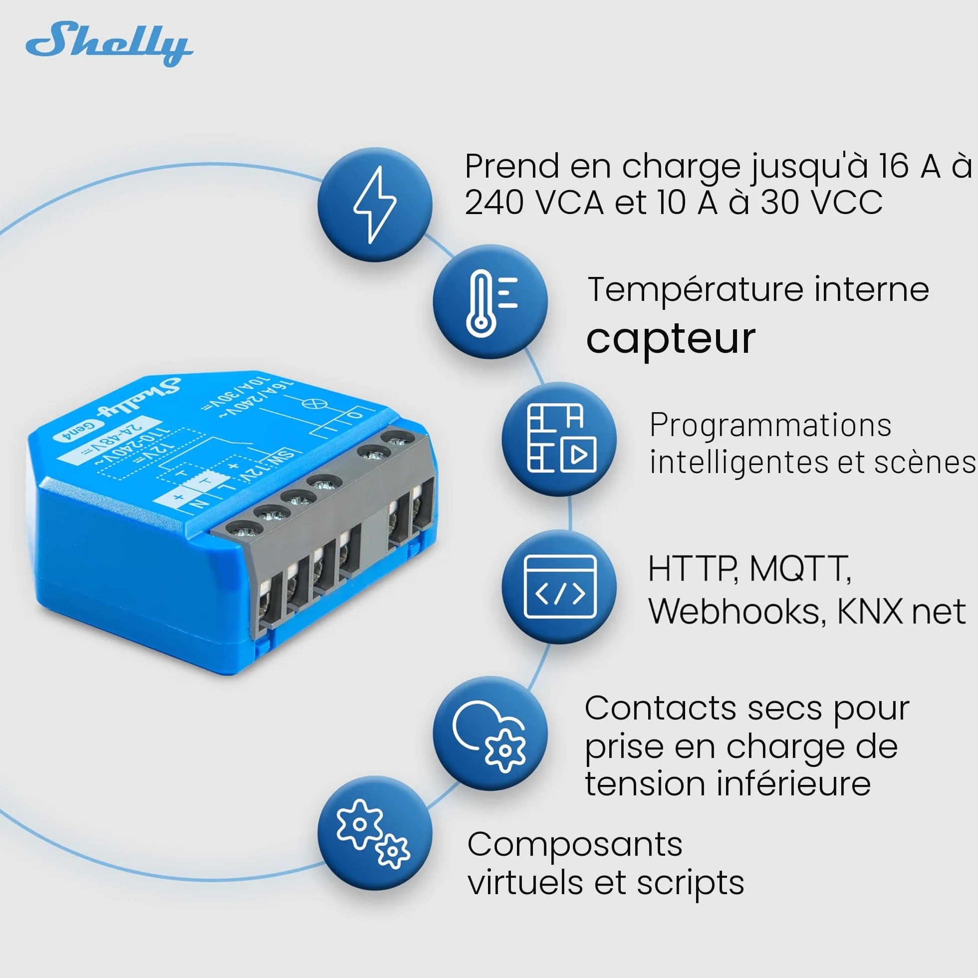 Shelly 1 Gen4 Module interrupteur Matter Zigbee Wi-Fi 1 Canal 16A Contacts secs
