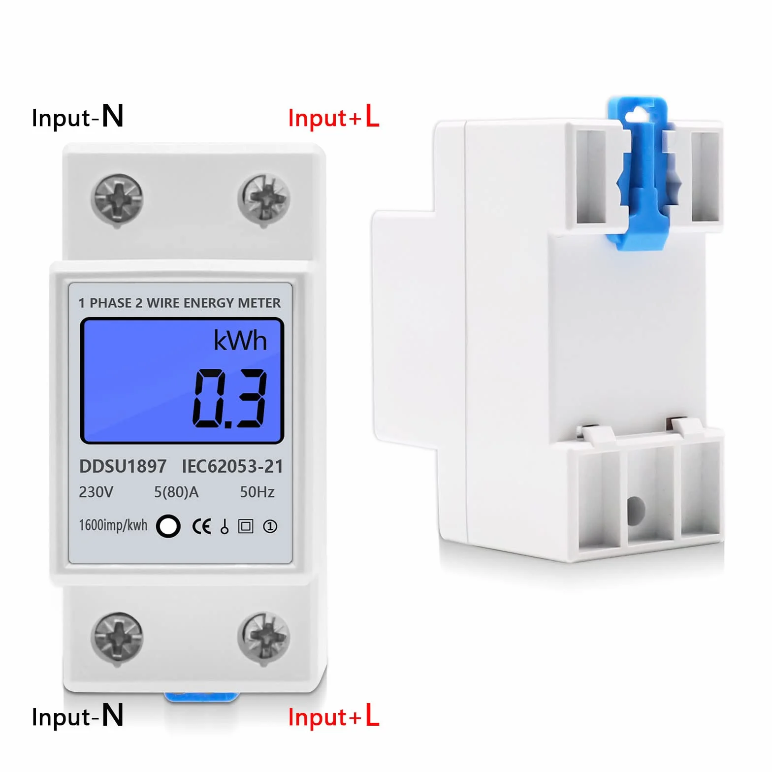 Compteur Électrique Monophasé 5(80) A 230V Écran LCD Rail DIN