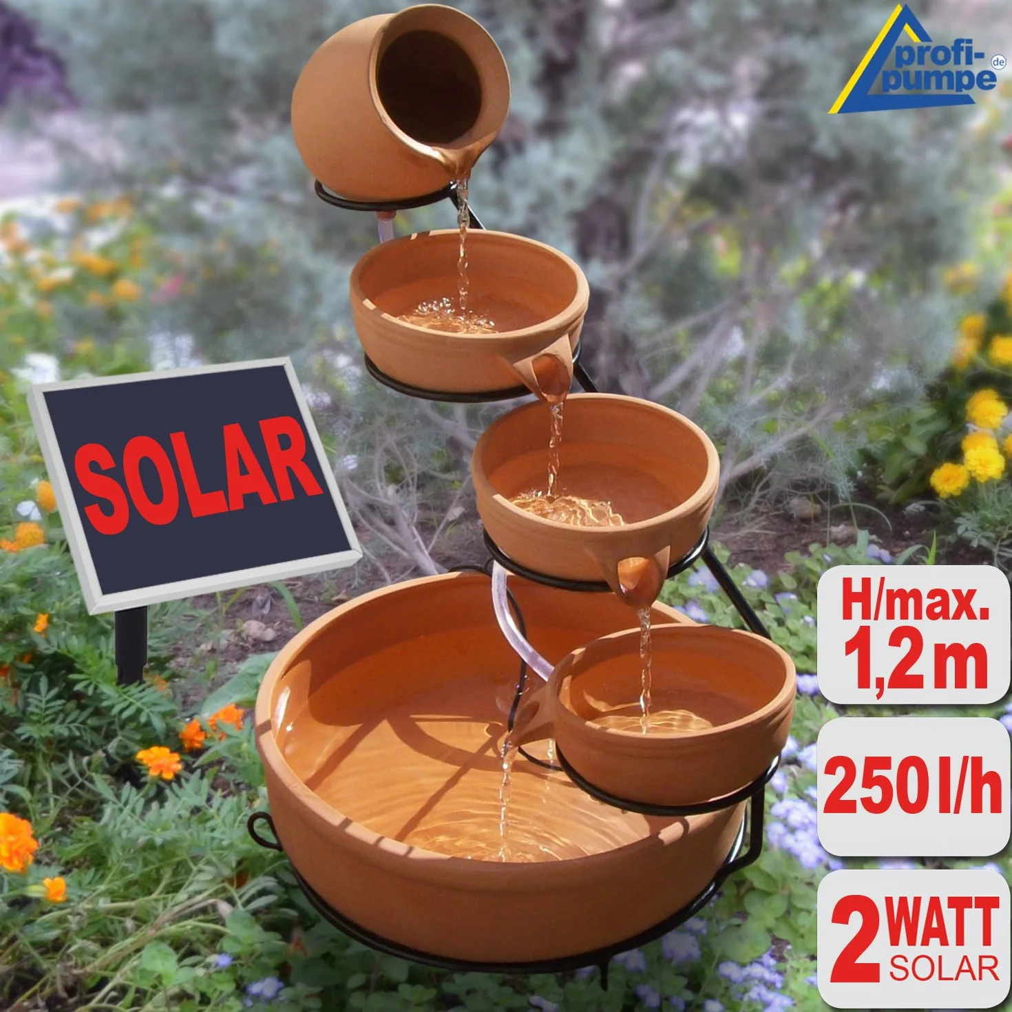 Fontaine Solaire Cascade Cruche et Bols en Argile 55 cm AMUR